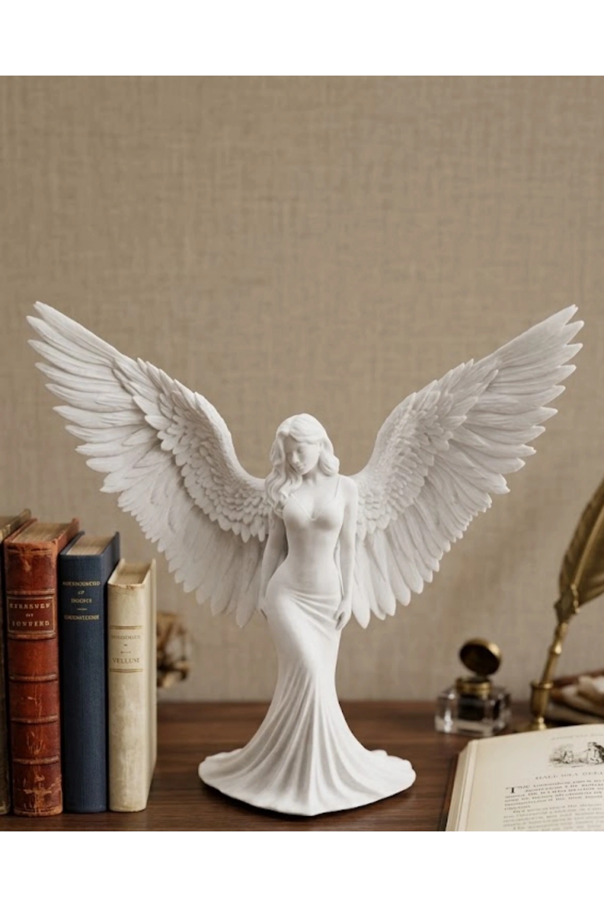 Kanatlı Melek Figürü 3D Baskı Dekoratif Heykel Biblo Ev Ofis Aksesuarı