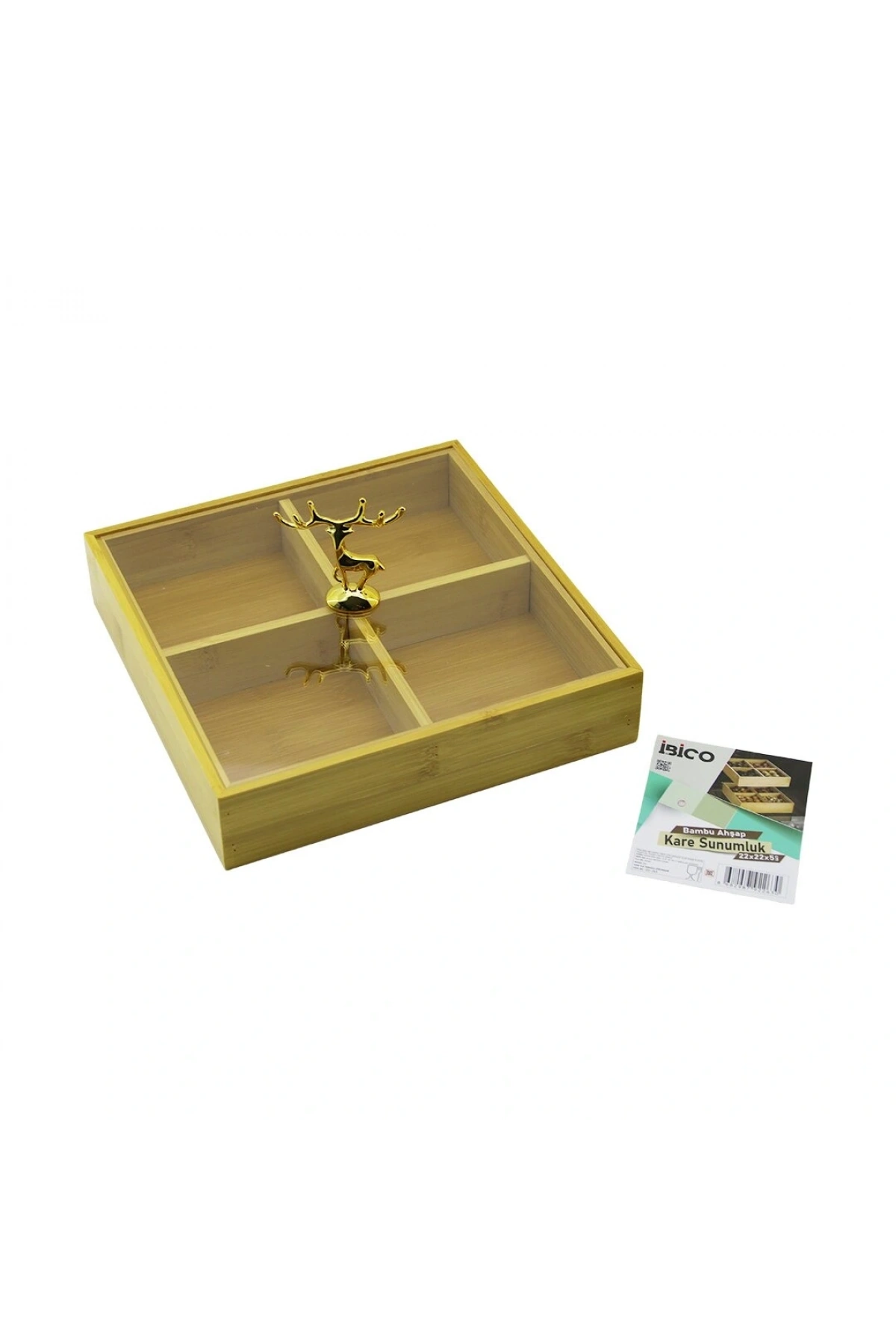 KARE 4 BÖLMELİ=2IN1=BÖLMESİZ ÇOK AMAÇLI KUTU AHŞAP BAMBU SERVİS SUNUM TEPSİ - TAHTASI 22X22X5CM (5047)