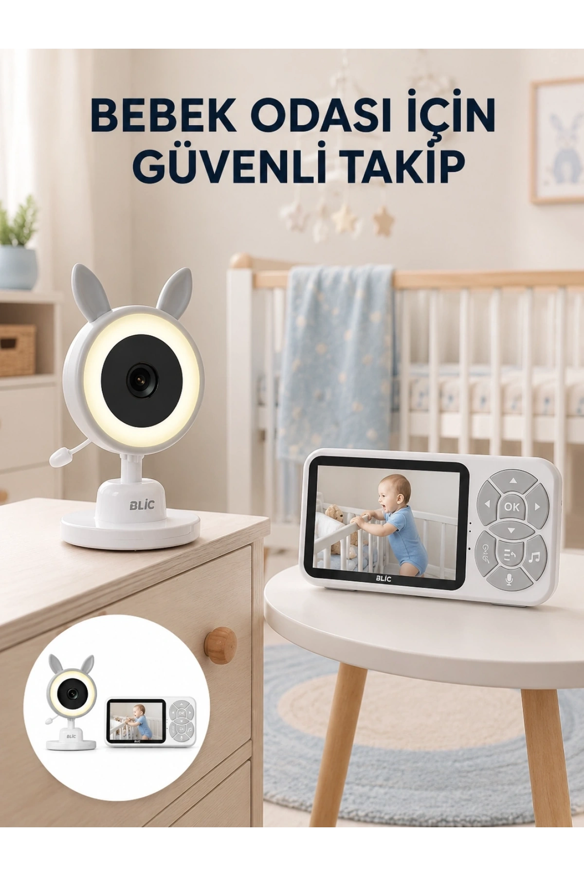 Karşılıklı Sesli Bebek Kamerası 4x Zoom Sıcaklık Sensörlü