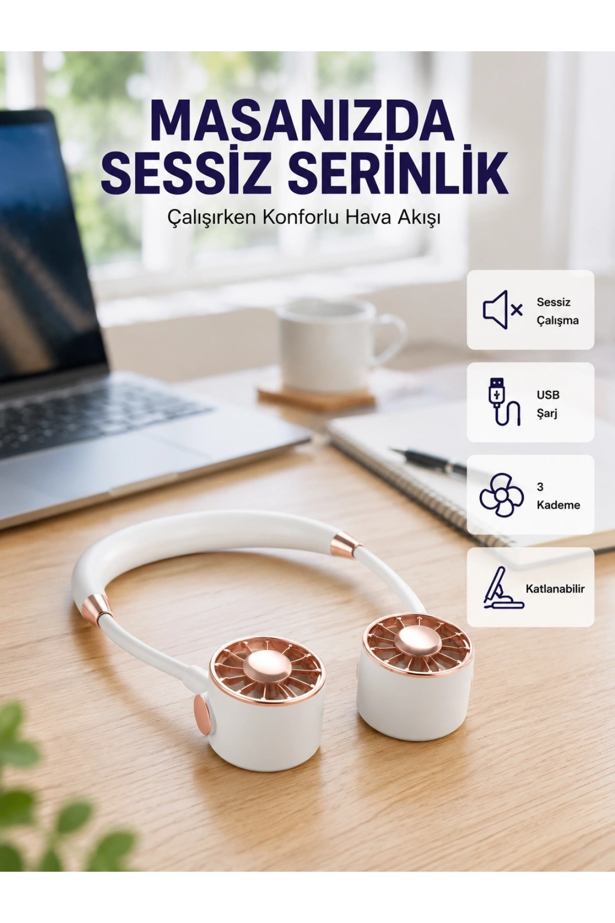 Katlanabilir Asılabilir Mini Fan USB Şarjlı 3 Kademeli Sessiz