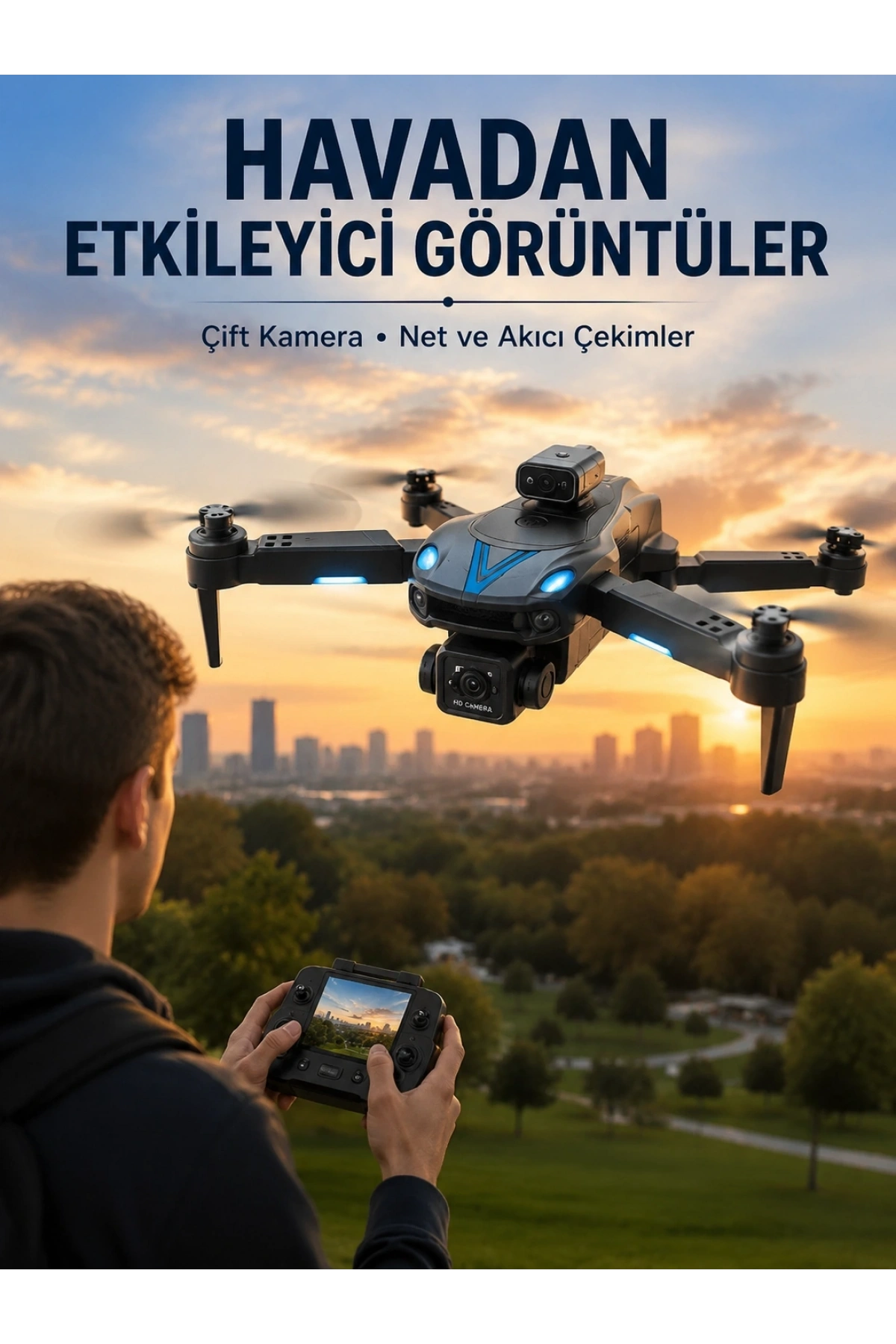 Katlanabilir Çift Kameralı Drone Uzaktan Kumandalı Hava Aracı