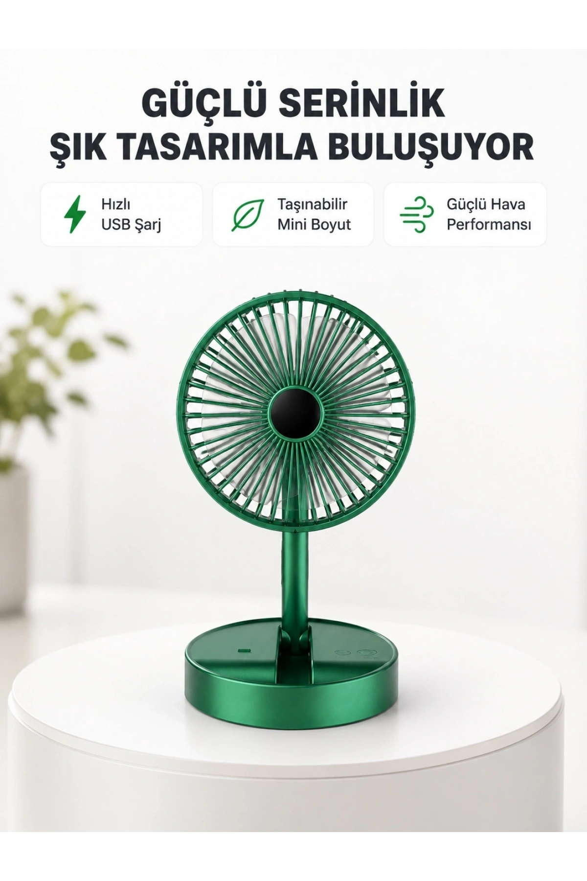 Katlanabilir Mini Fan – 3 Kademeli Soğutma, Şarjlı