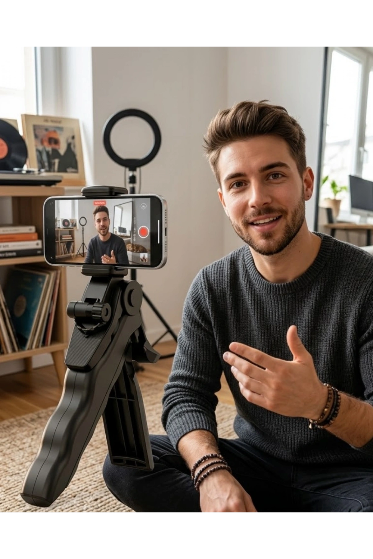 Katlanabilir Telefon Standı Mini Tripod Masaüstü Video Çekim Tutucu