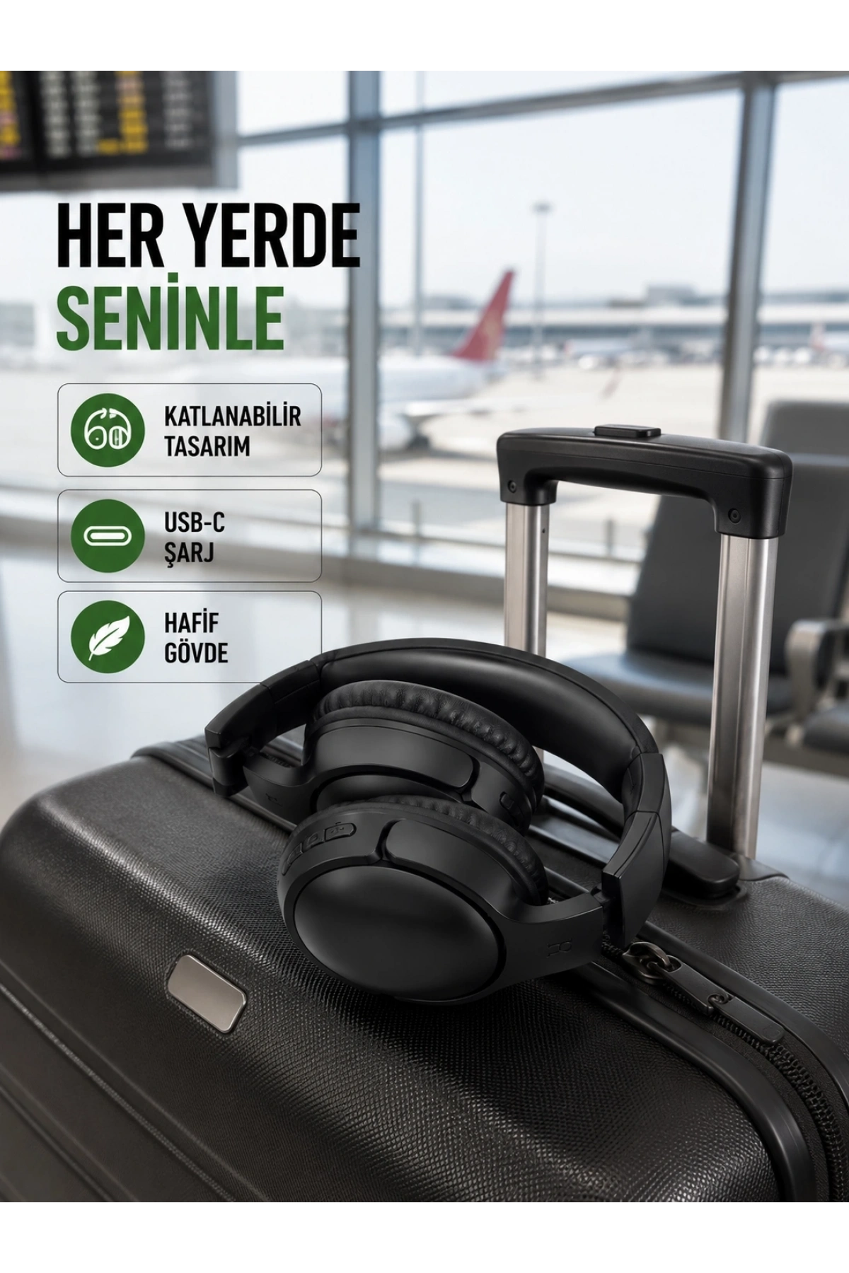 Katlanabilir USB-C Şarjlı Bluetooth Kulaklık