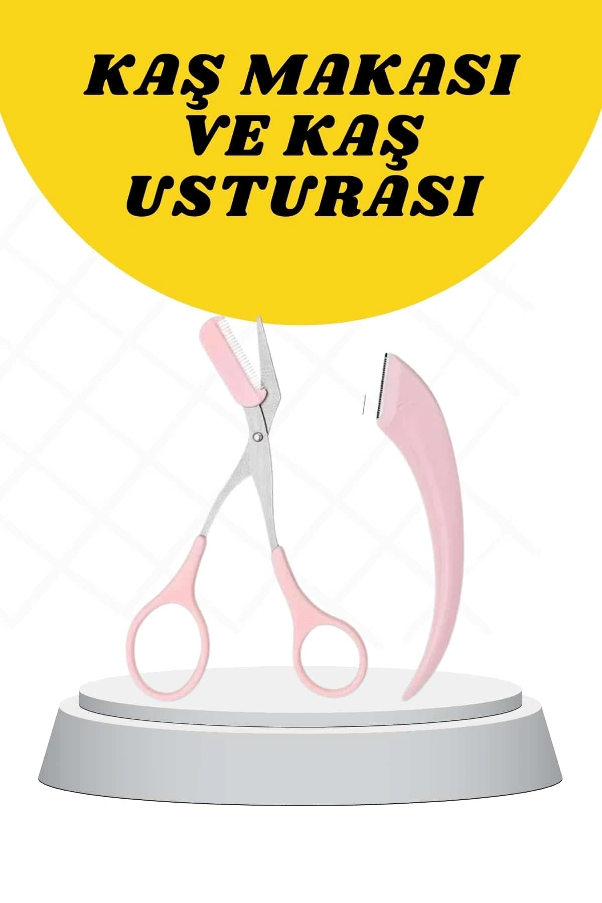 Kavisli Kaş Düzeltici Seti Kaş Makası ve Kaş Usturası Paslanmaz Çelik lı