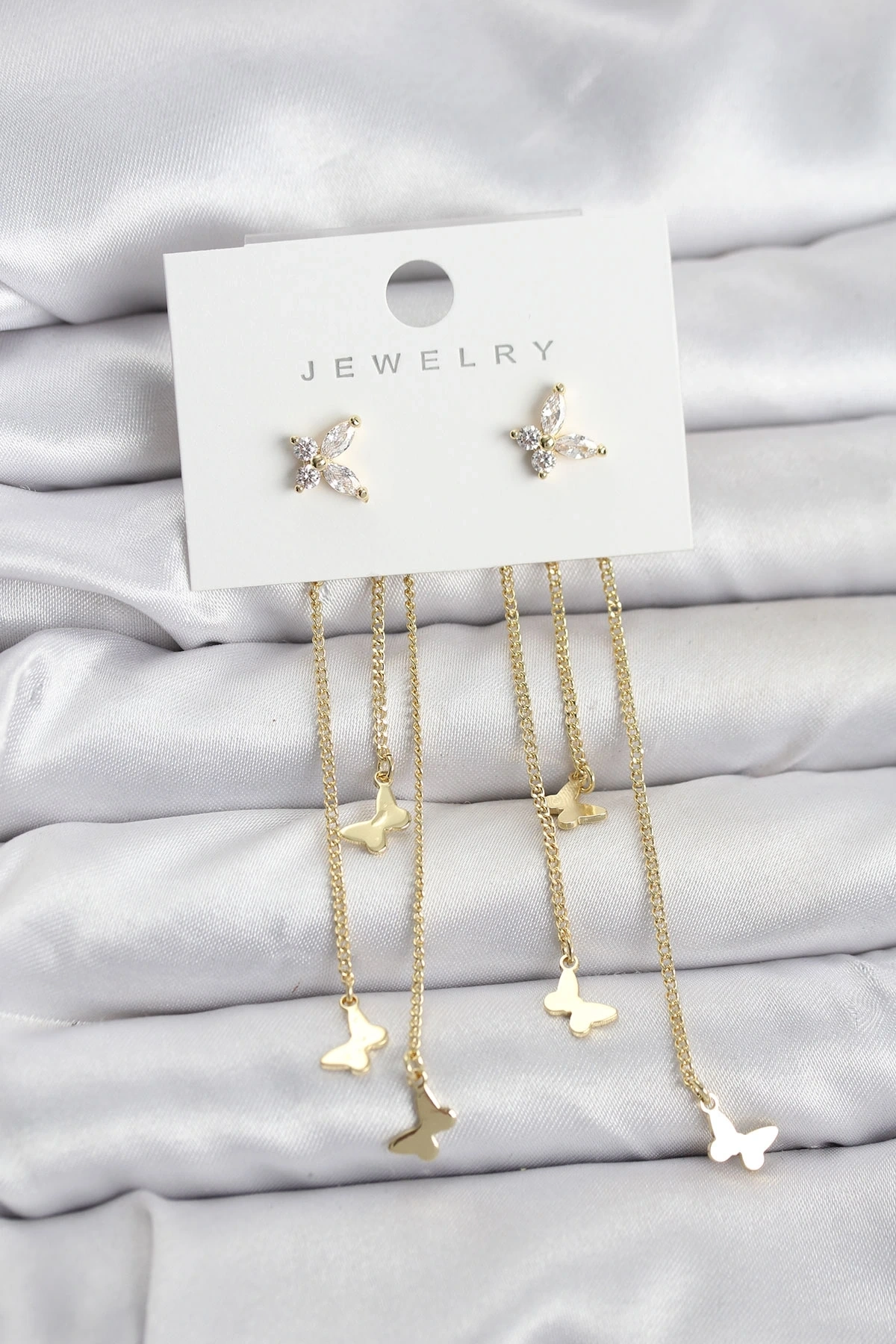 Kelebek Model Gold Renk Pirinç Sallantılı Kadın Küpe