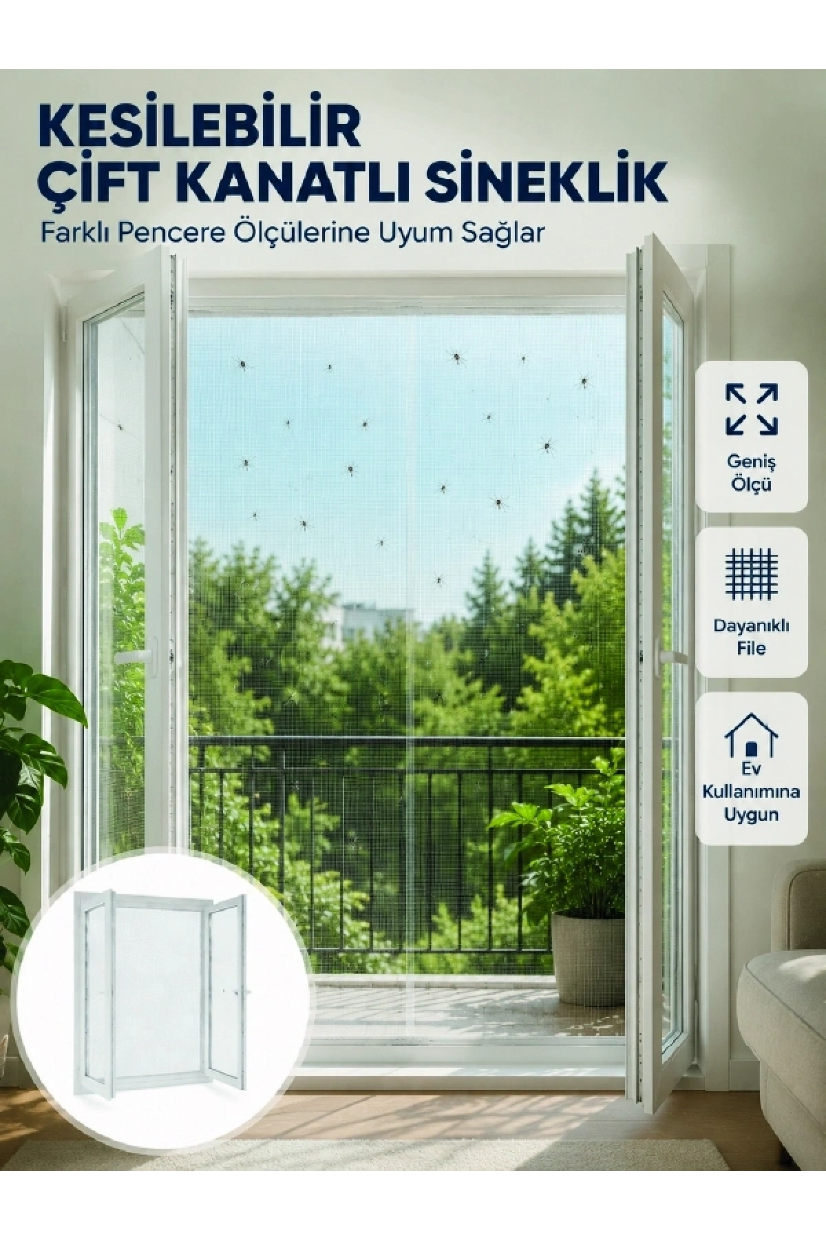 Kesilebilir Çift Kanatlı Pencere Sinekliği Dayanıklı File