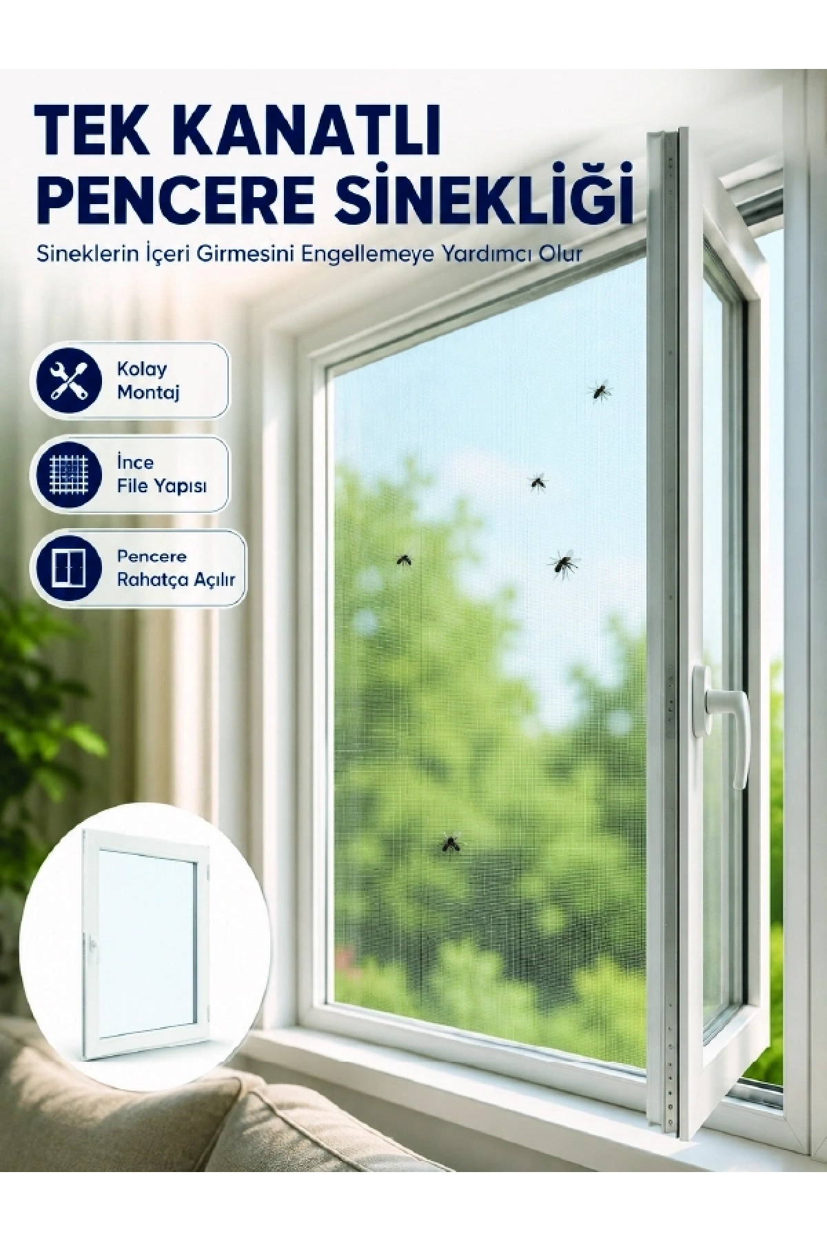Kesilebilir Pencere Sinekliği Cırt Bantlı Sinek Koruma Filesi