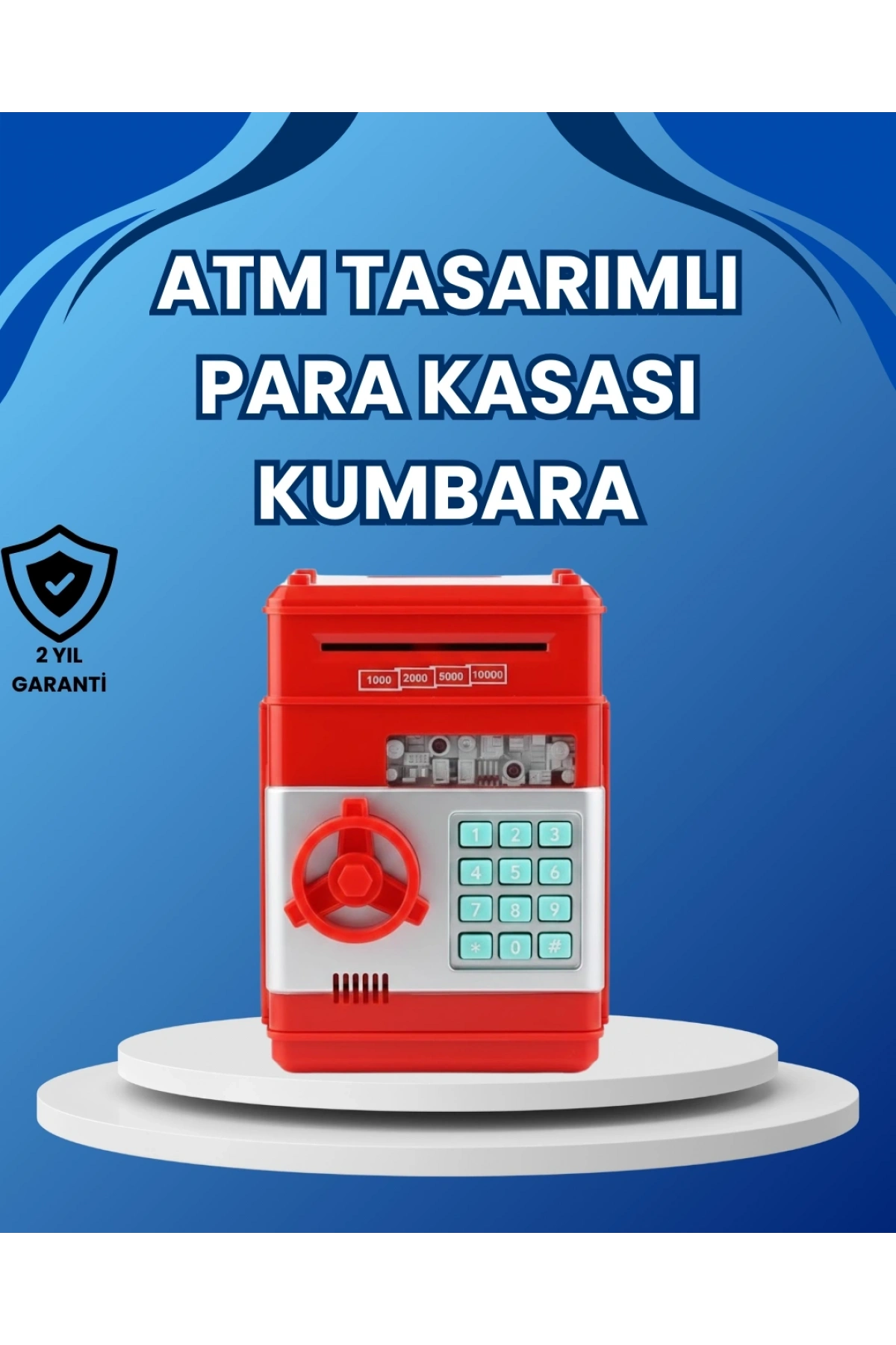 Kırmızı ATM Tasarımlı Şifreli Para Kasası Kumbara