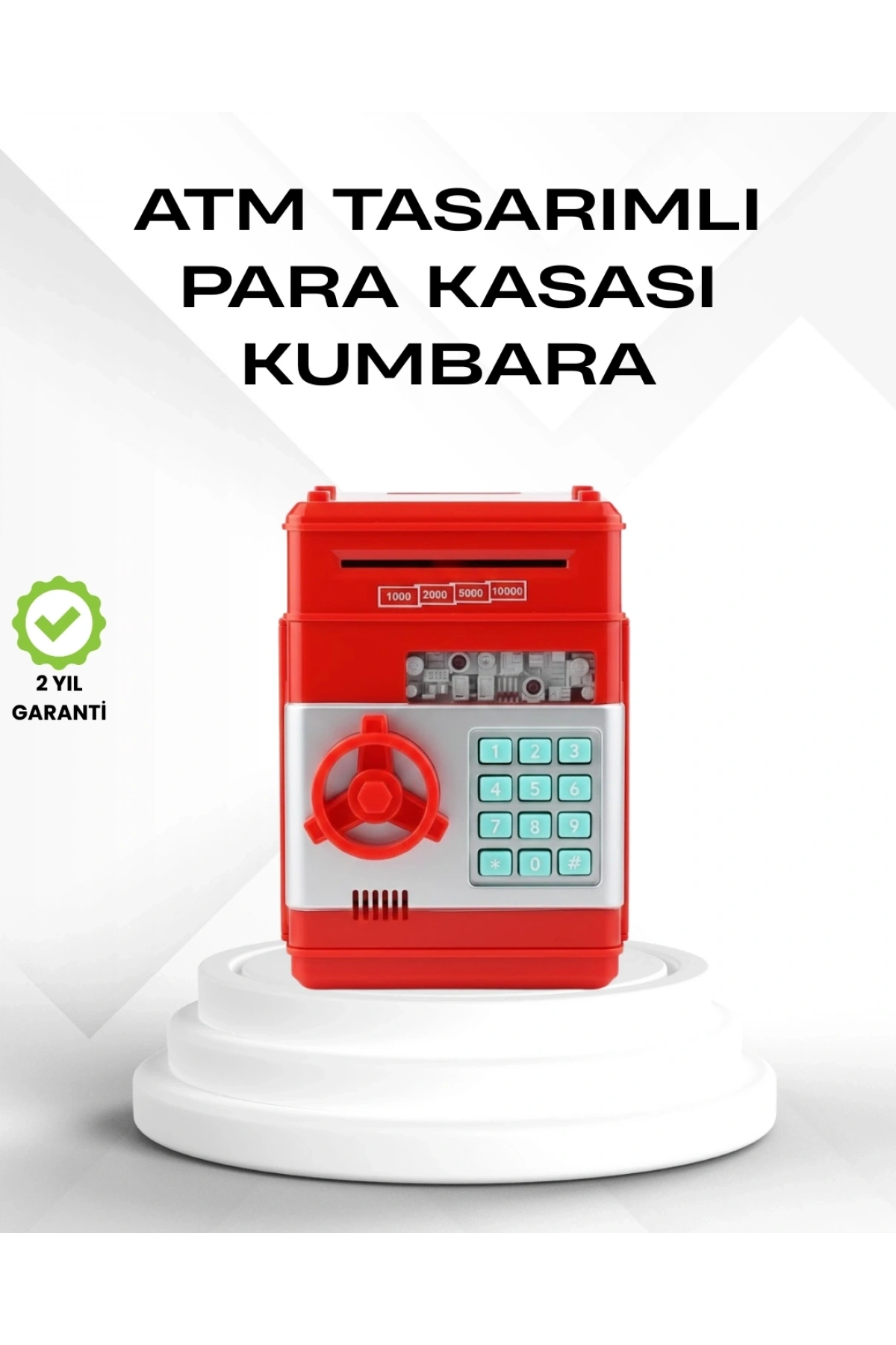 Kırmızı Şifreli ATM Kasa Para Yutan Kumbara