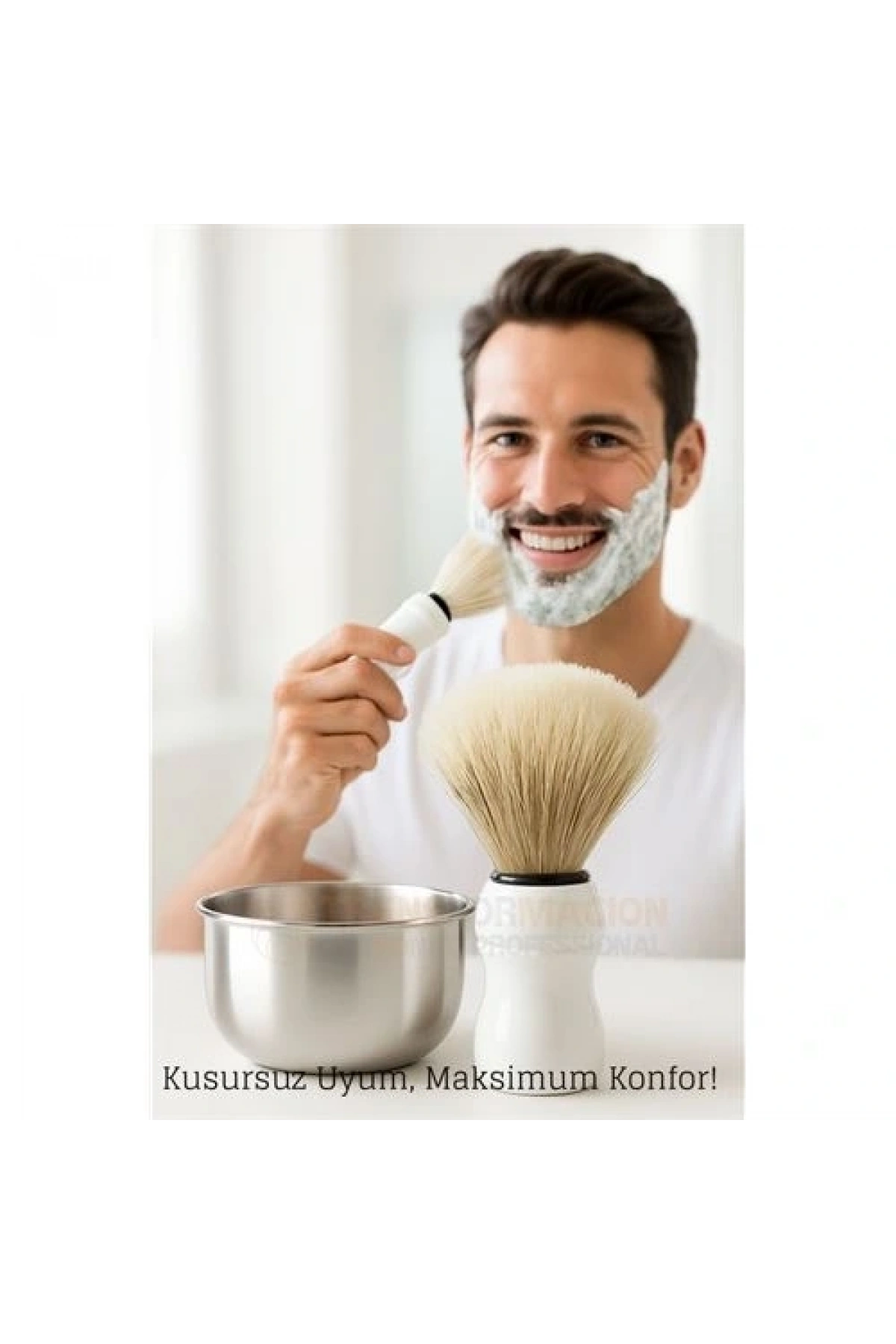 Klasik Tıraş Seti – Beyaz Saplı Fırça & 304 Paslanmaz Çelik Tıraş Tası