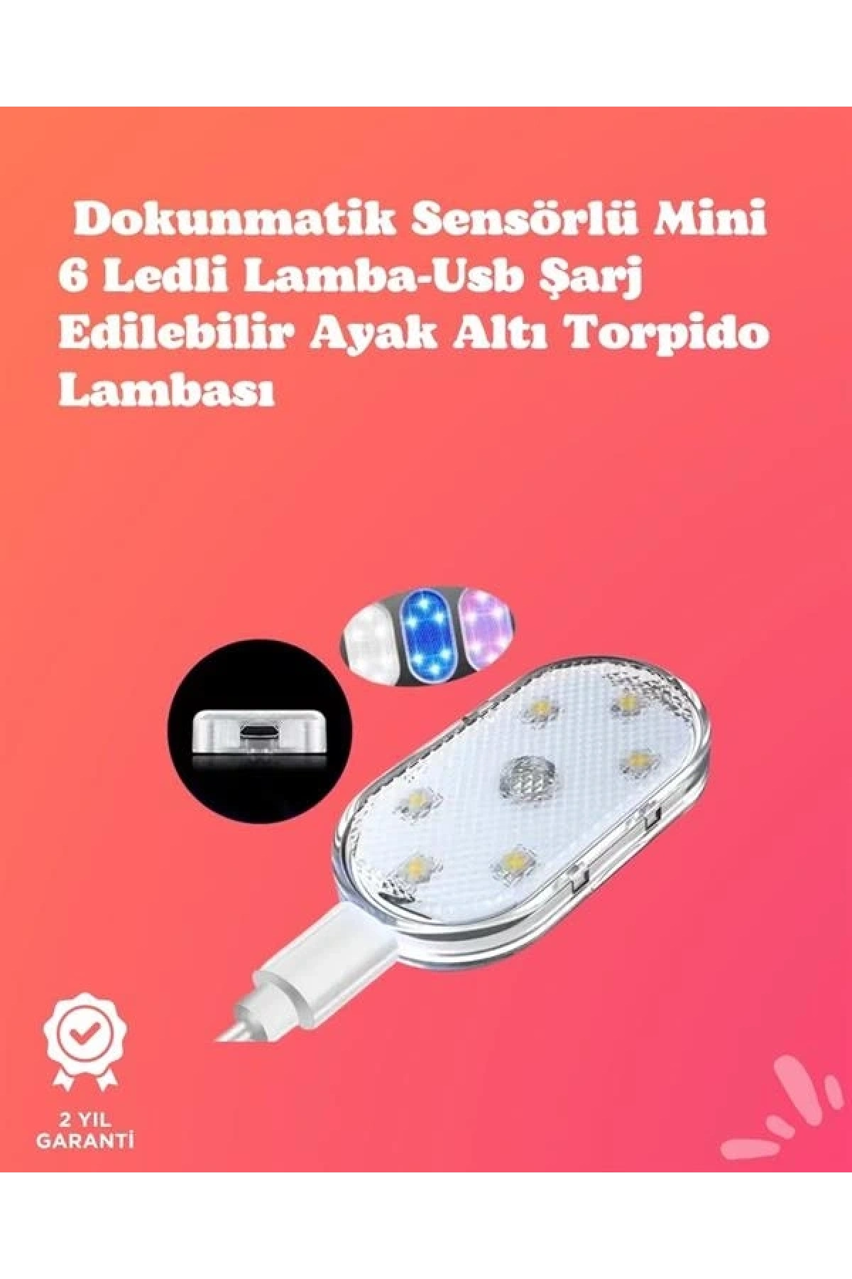 Kolay Montajlı, Çok Renkli USB Şarjlı Kablosuz Araç İçi Işık Seti