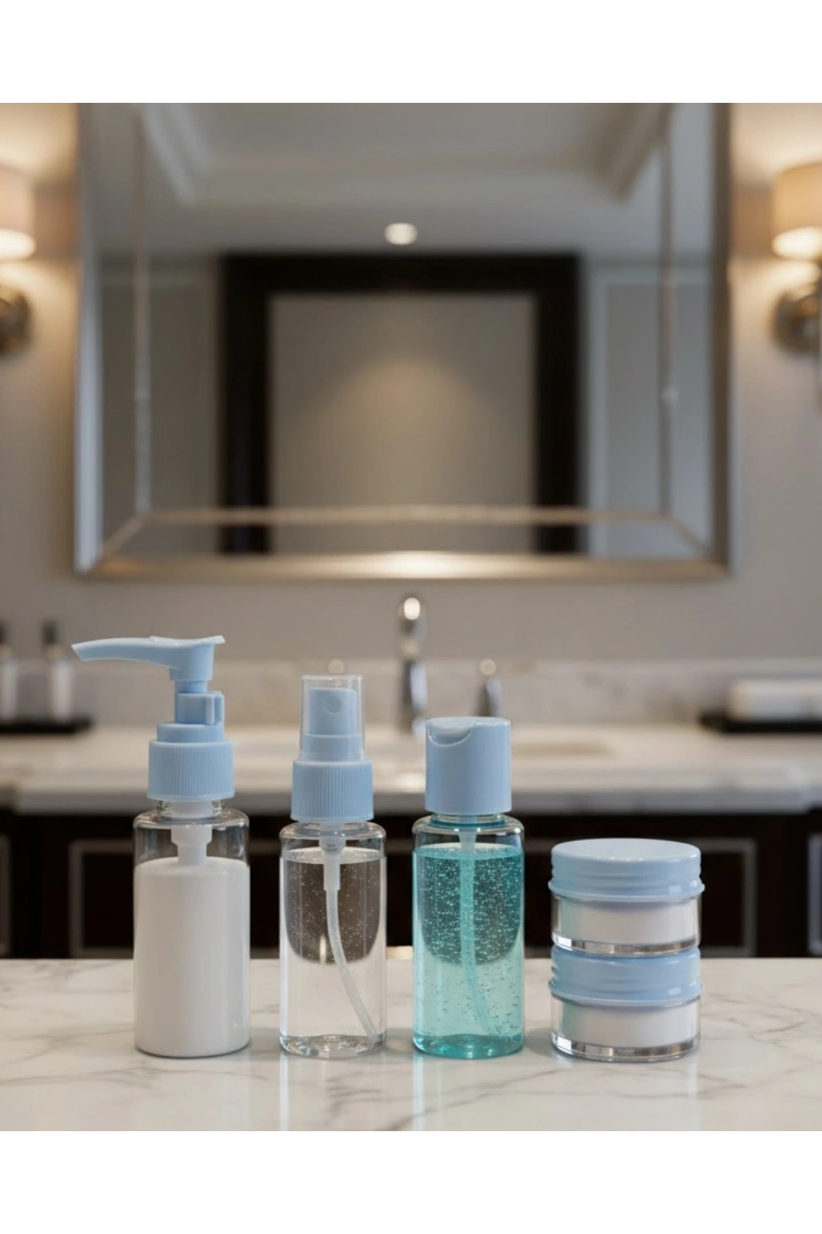 Kompakt 5’li Seyahat Banyo Şişe Takımı Çantalı