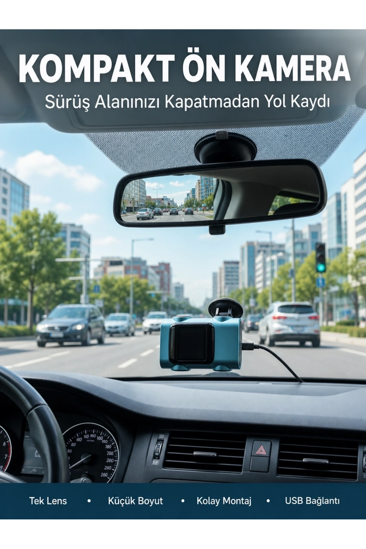 Kompakt Dash Kamera USB Şarj TF Kart Destekli Yeni Nesil