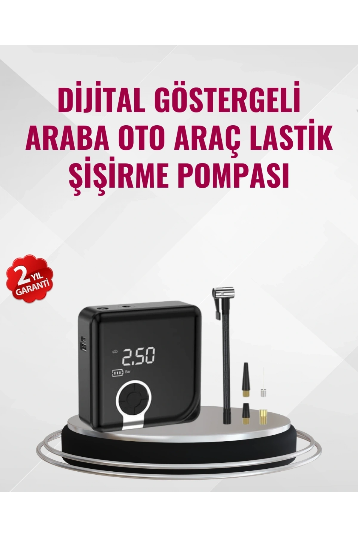 Kompakt Tasarımlı LED Işıklı Taşınabilir Hava Kompresörü