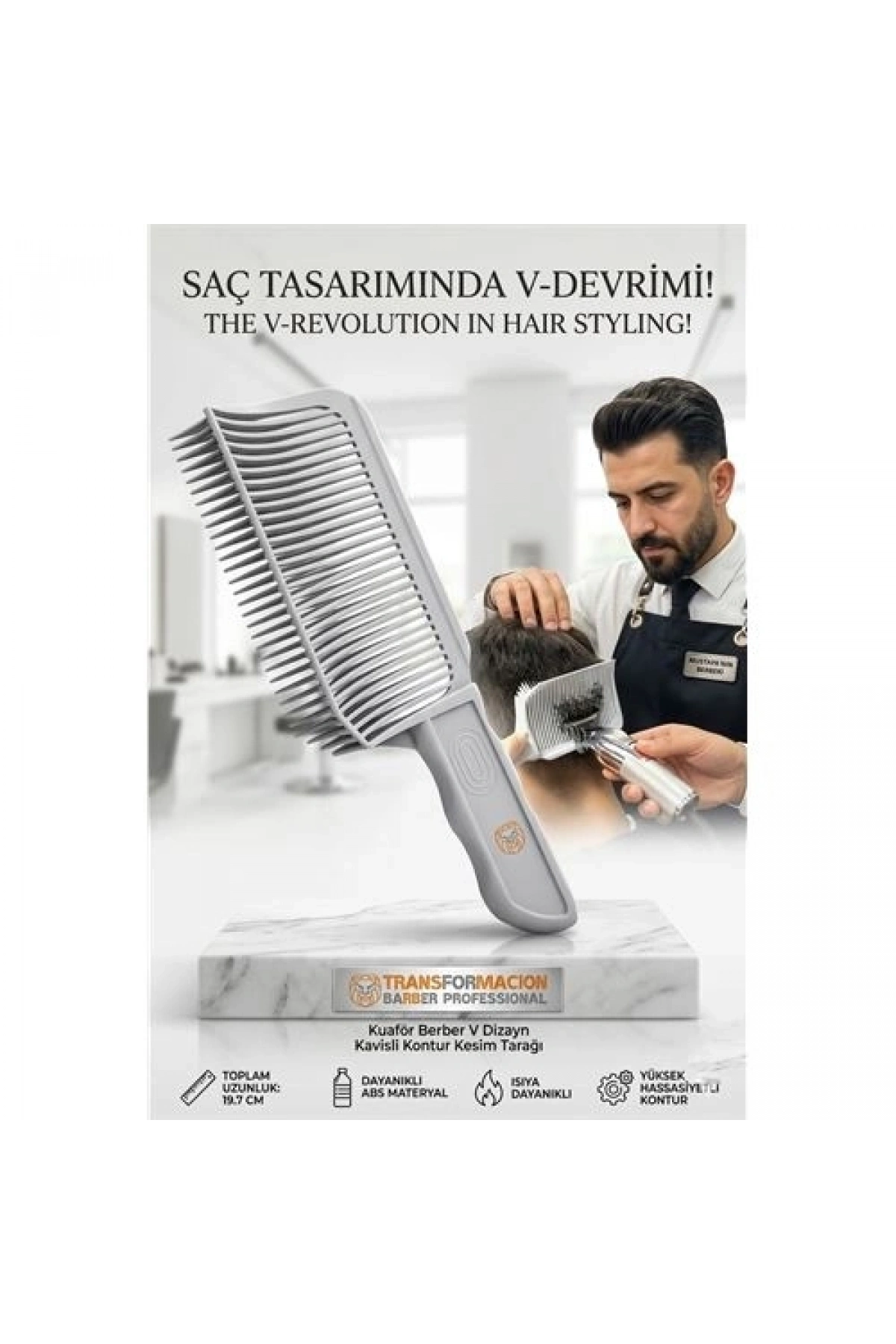 Kuaför Berber V Dizayn Kavisli Kontur Kesim Tarağı 721919