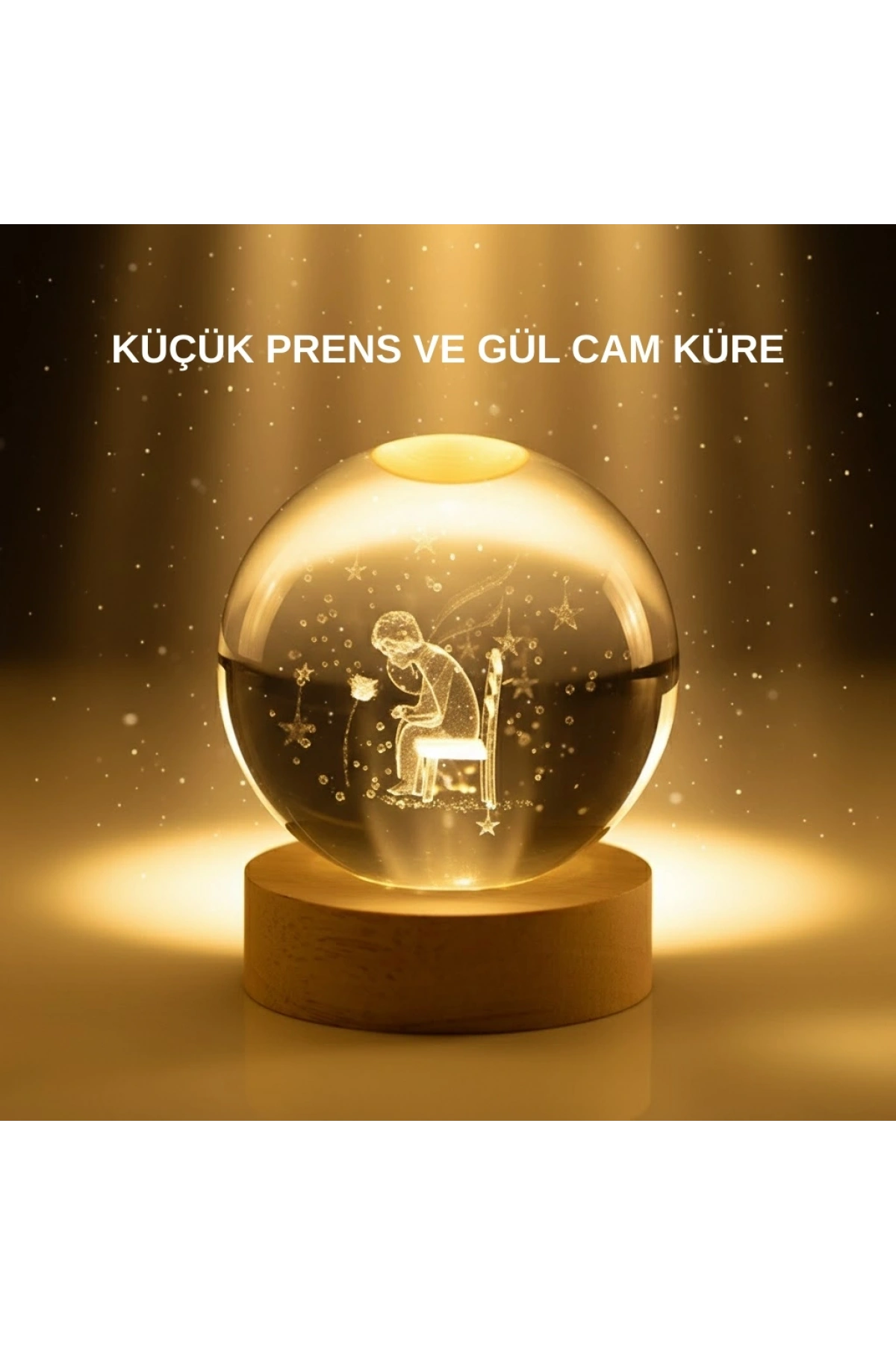 Küçük Prens Cam Küre USB Işıklı Ahşap Standlı Büyük Boy