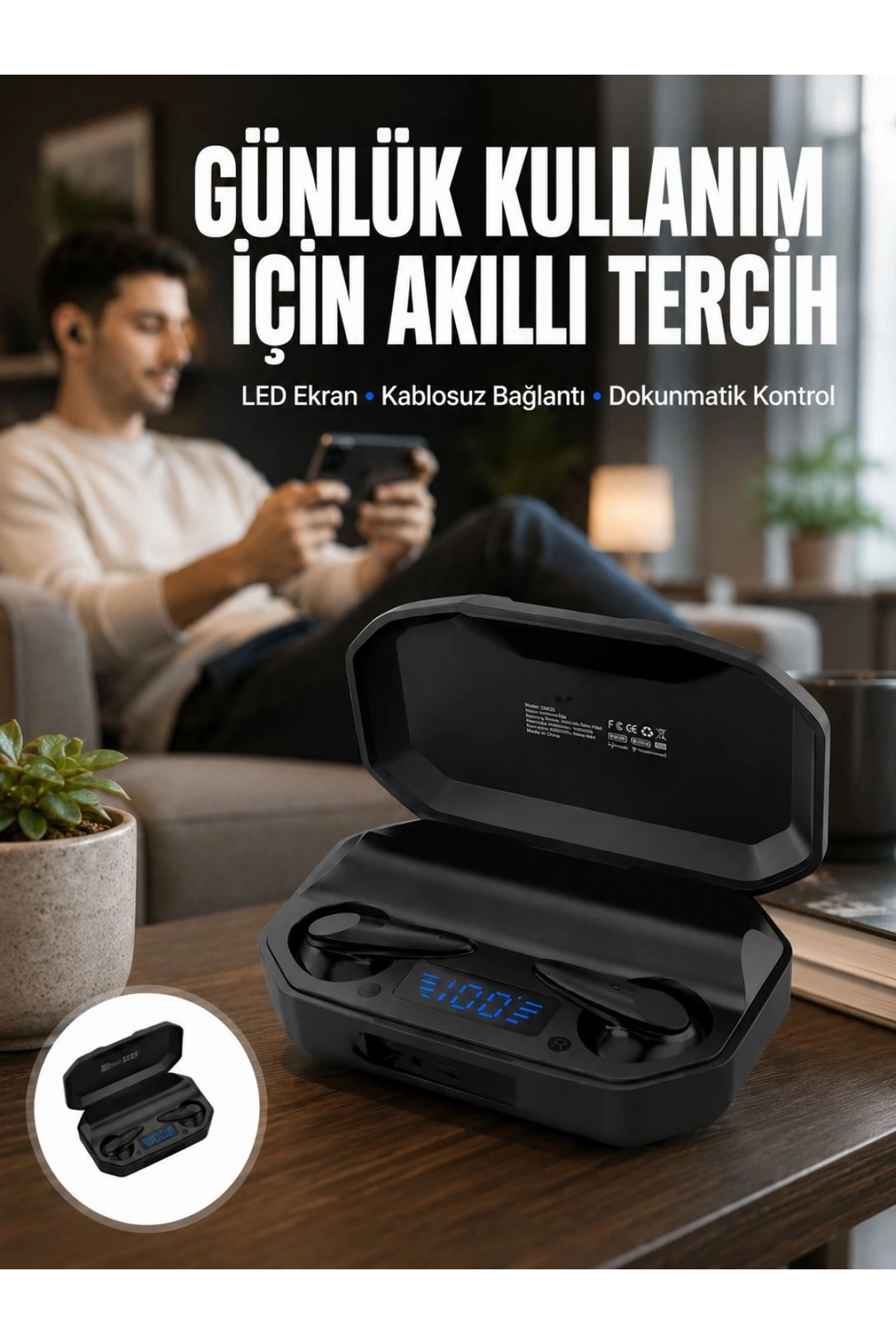 Kulak İçi Bluetooth Kulaklık Rgb Işıklı Çift Mikrofonlu iOS/Android Uyumlu BT 5.2 Yeni Nesil