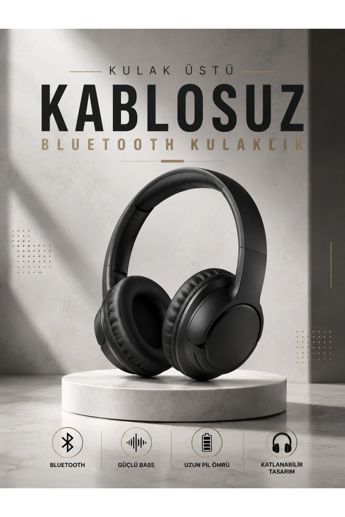Kulak Üstü Kablosuz Bluetooth Kulaklık Yüksek Ses Kaliteli ANC Özelliği
