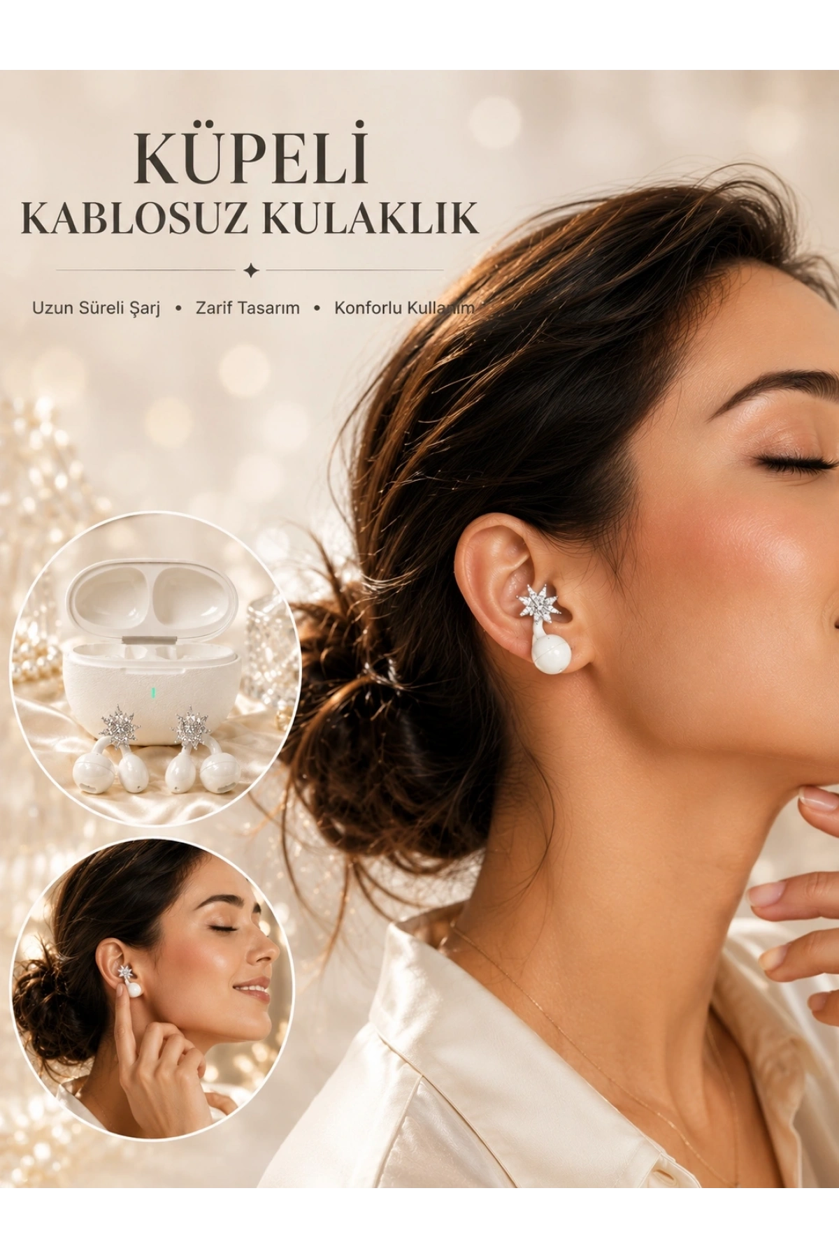 Küpeli Kablosuz Bluetooth Kulaklık Uzun Süreli Şarj Özellikli