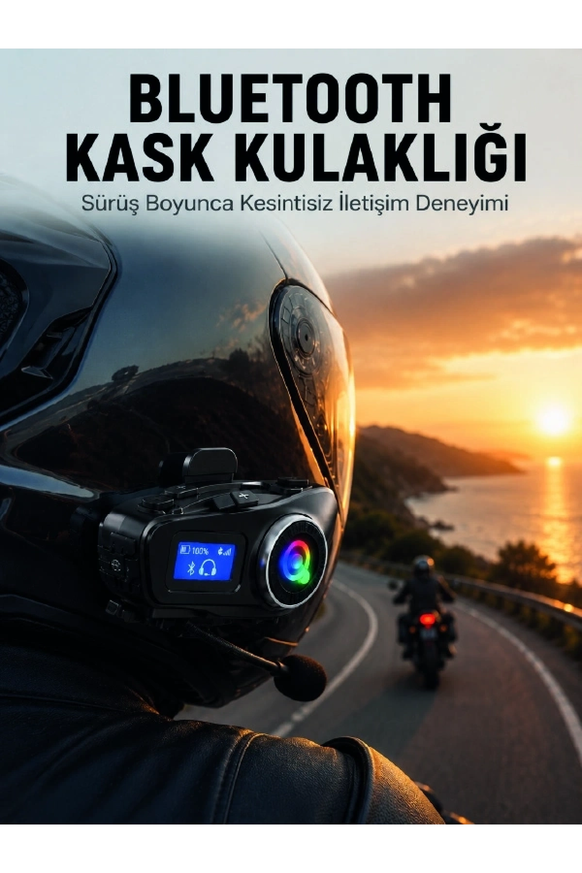 LCD Ekranlı Bluetooth Kask Kulaklığı FM Radyo ve SD Kart Girişli
