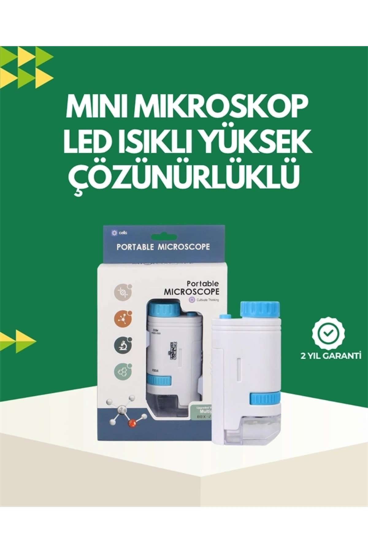 LED Aydınlatmalı 80–200 Kat Büyütmeli Cep Mikroskop