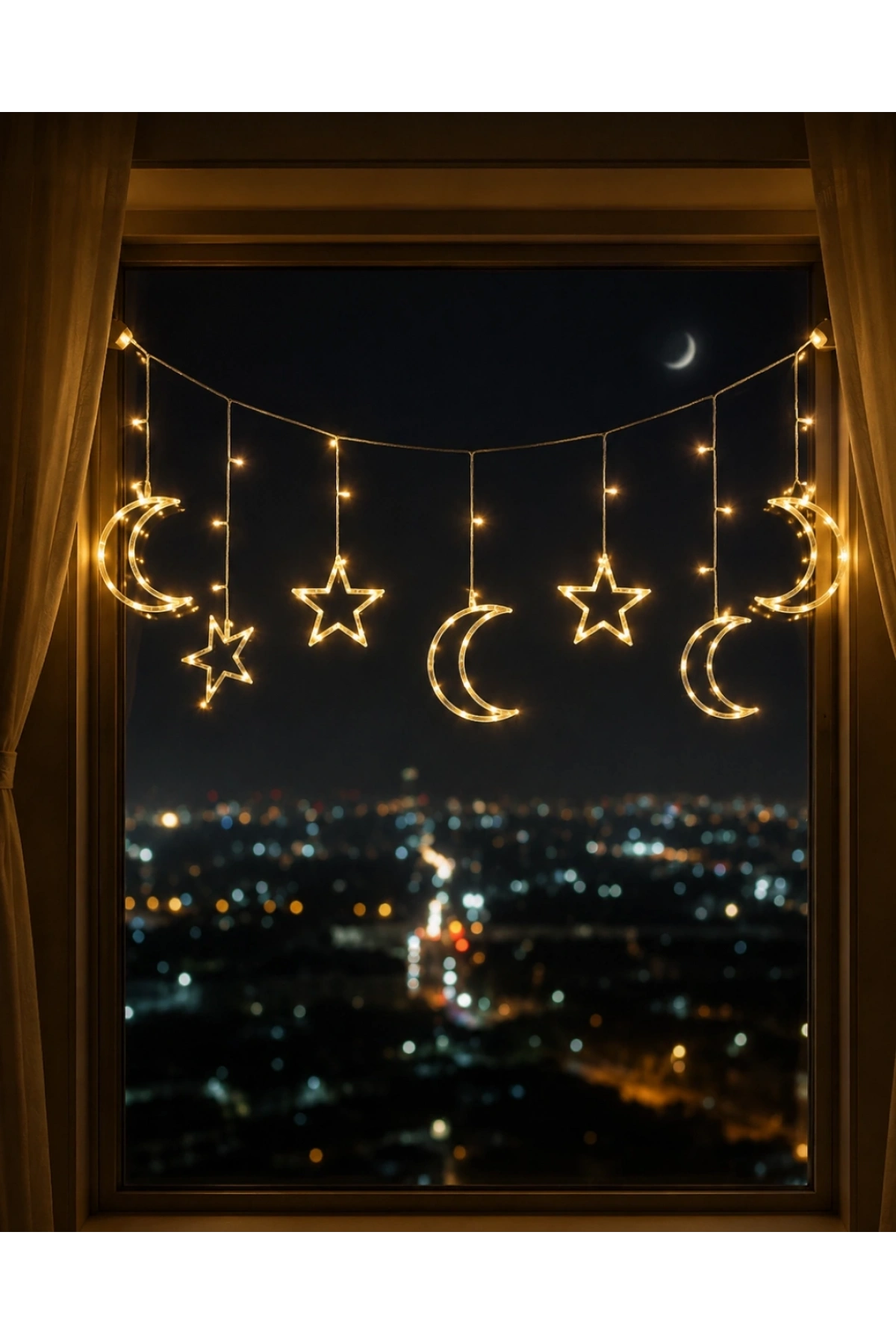 LED Işıklı Ay Yıldız Ramazan Dekoru İç Mekan Süsleme Aydınlatması