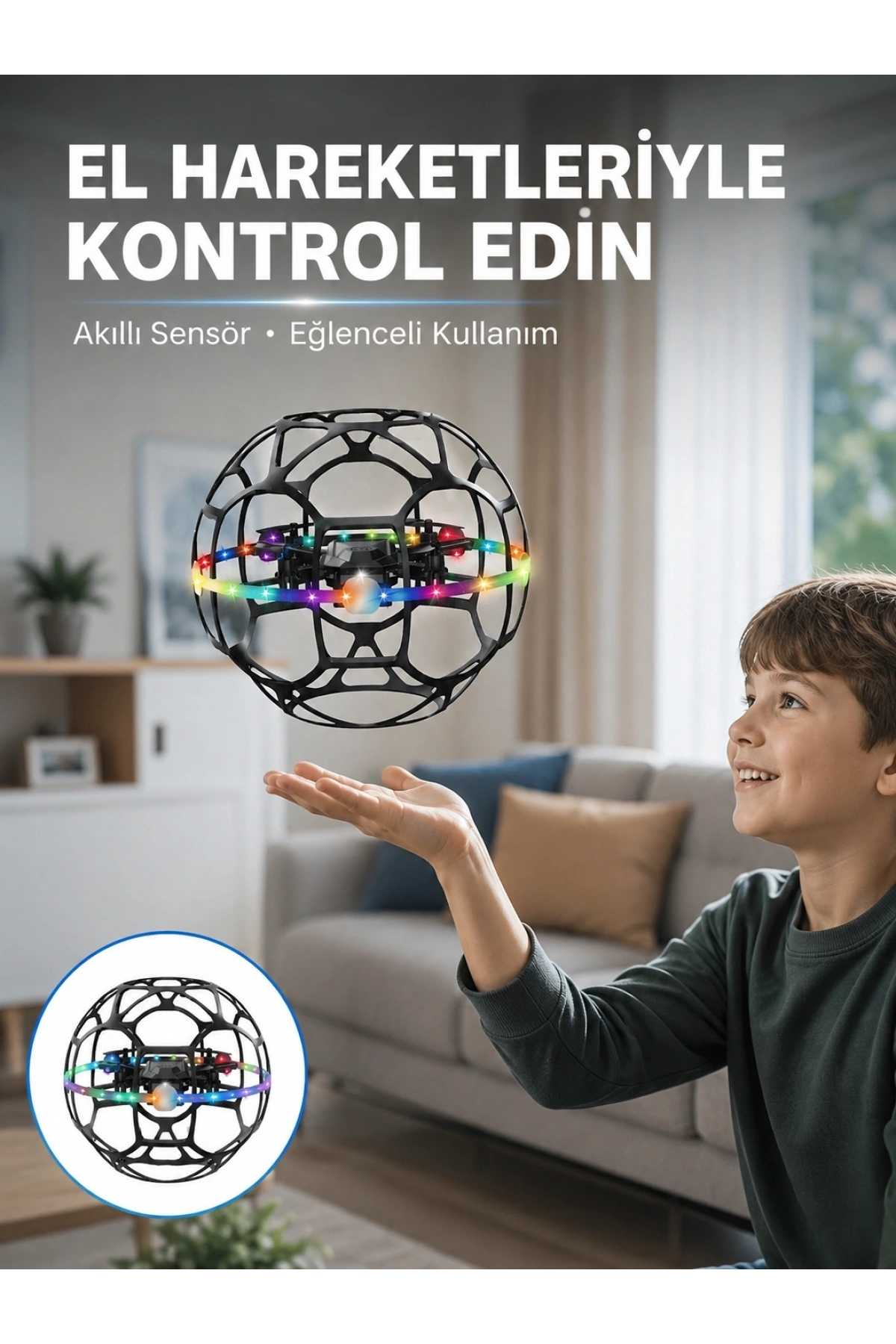 LED Işıklı Futbol Topu Mini Drone Akıllı Sensörlü El Kontrollü