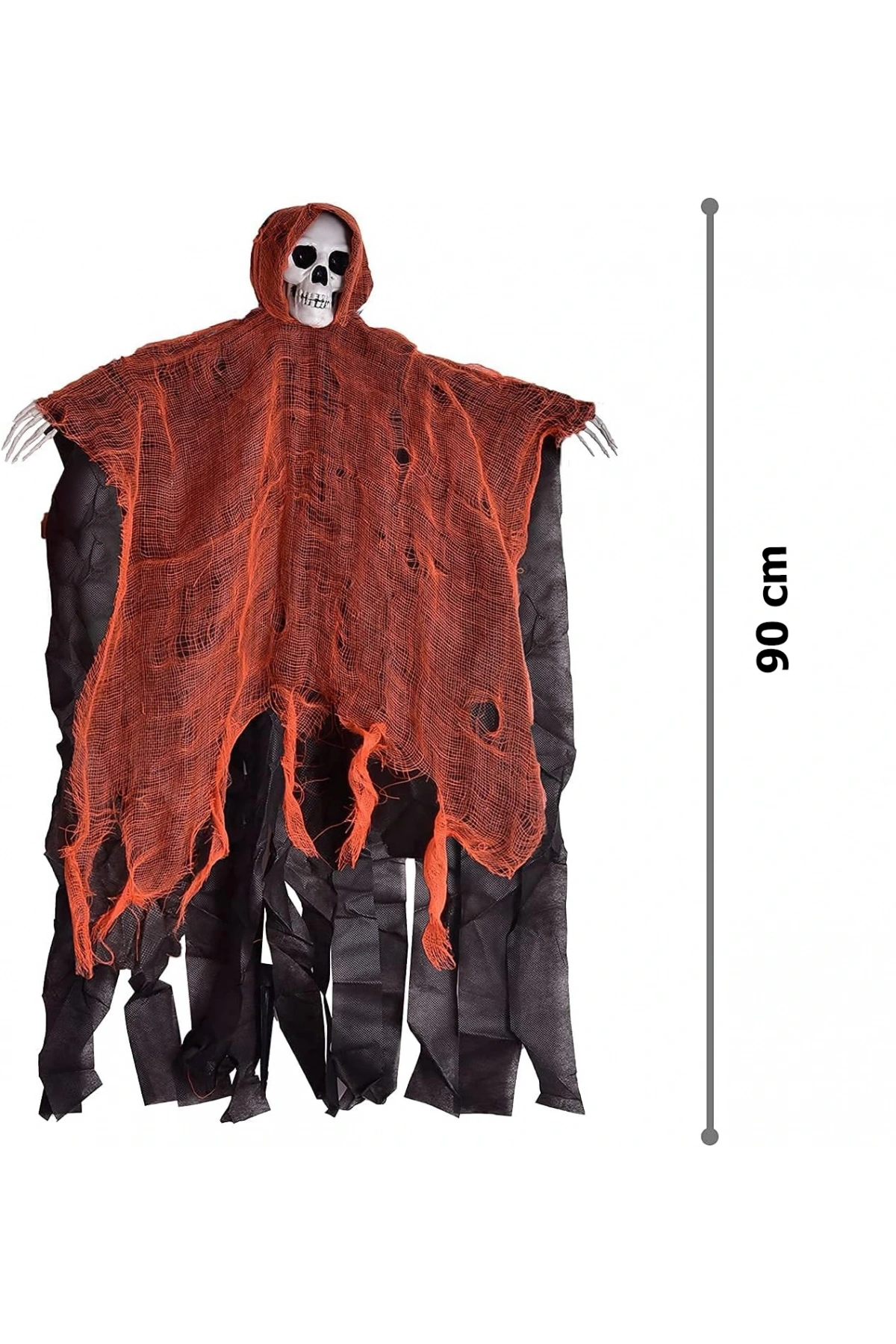 Led Işıklı Kahkaha Atan Sesli Sensörlü Ürpertici Kuru Kafa Korku Hayalet Saçaklı Dekor 90x50 cm (5047)