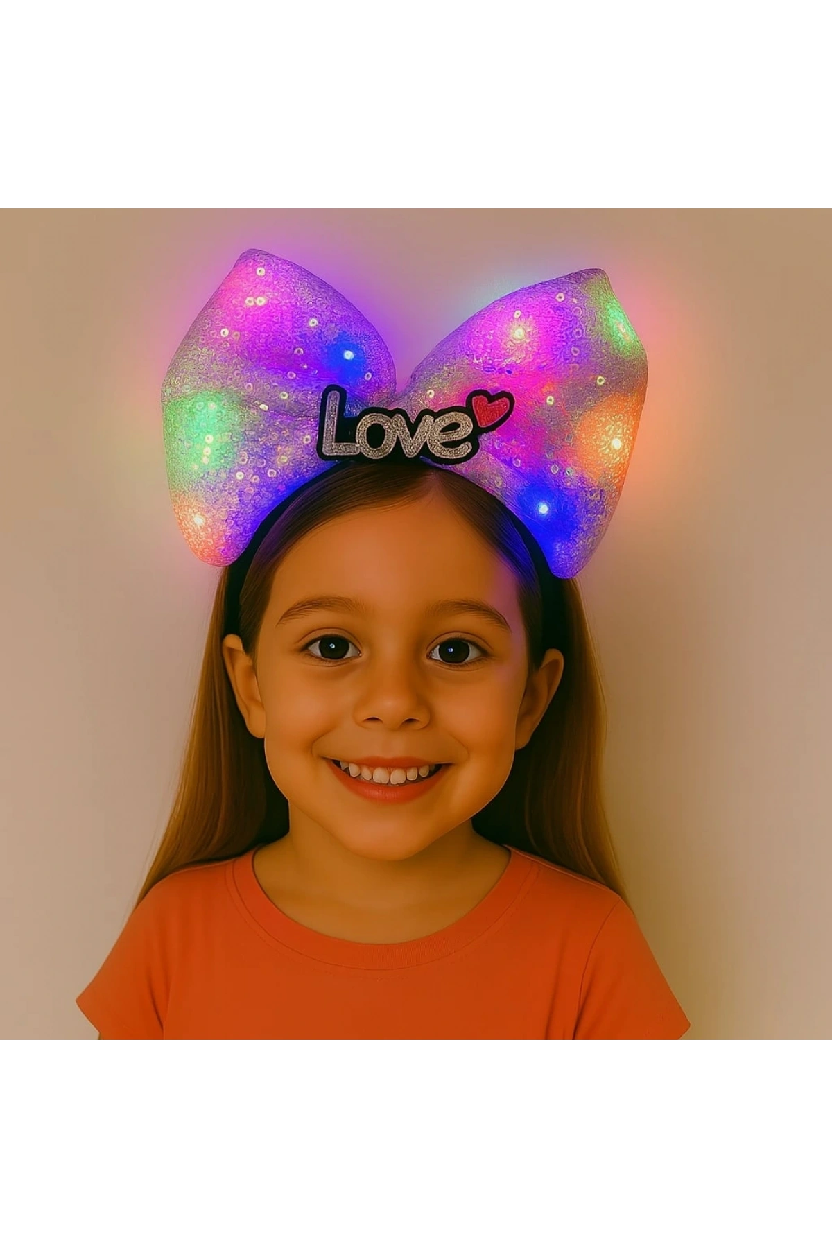 LED Işıklı Love Yazılı Mor Fiyonk Taç – Kız Çocuk Parti Tacı (5047)