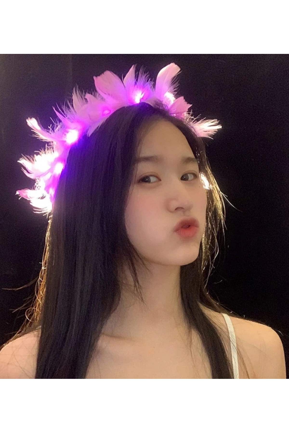 Led Işıklı Rengarenk Yanan 3 Fonksiyonlu Otrişli Parti Tacı Pembe Renk 12x12 cm (5047)