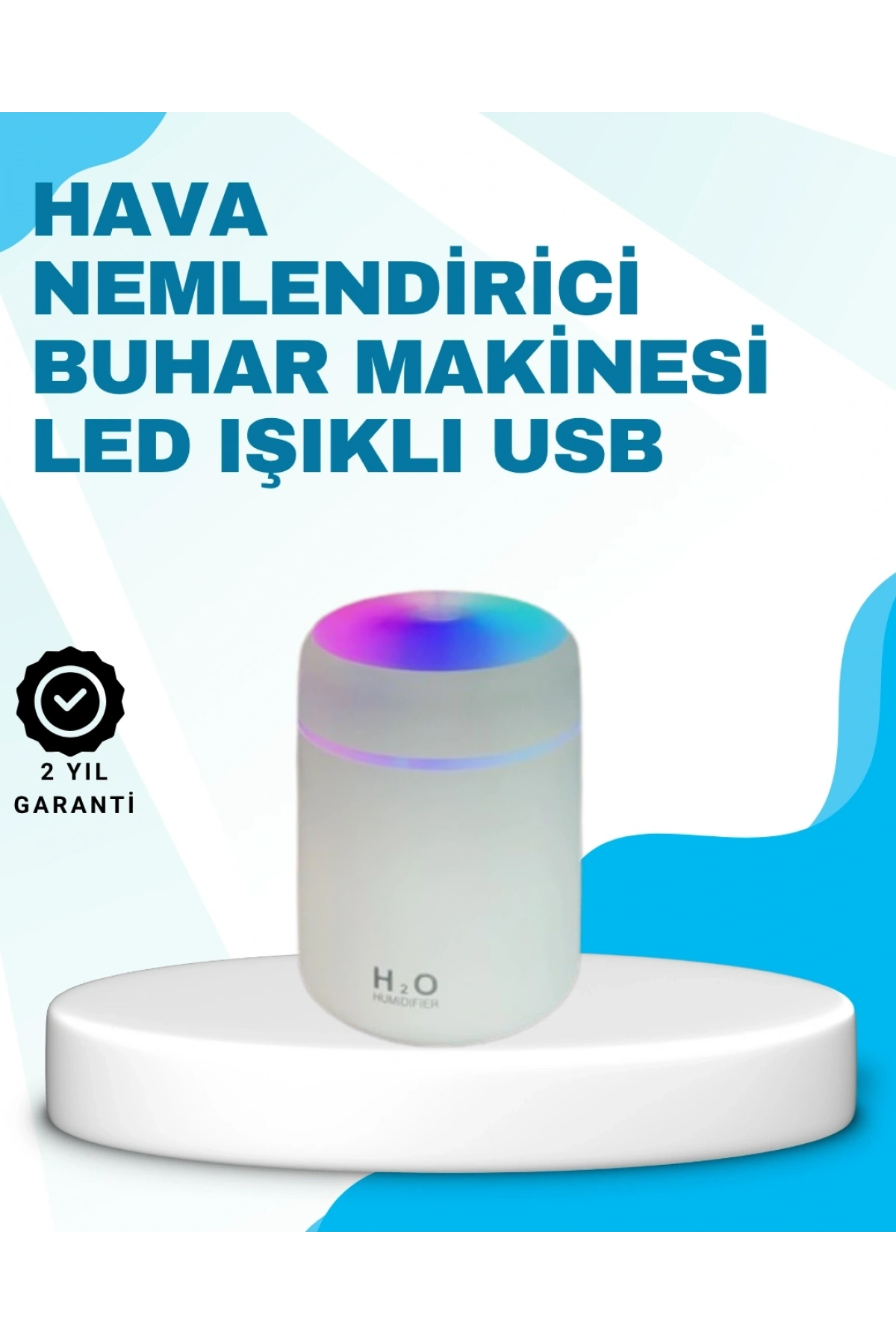 LED Işıklı Sessiz Masaüstü Nemlendirici – 3 Buhar Modu
