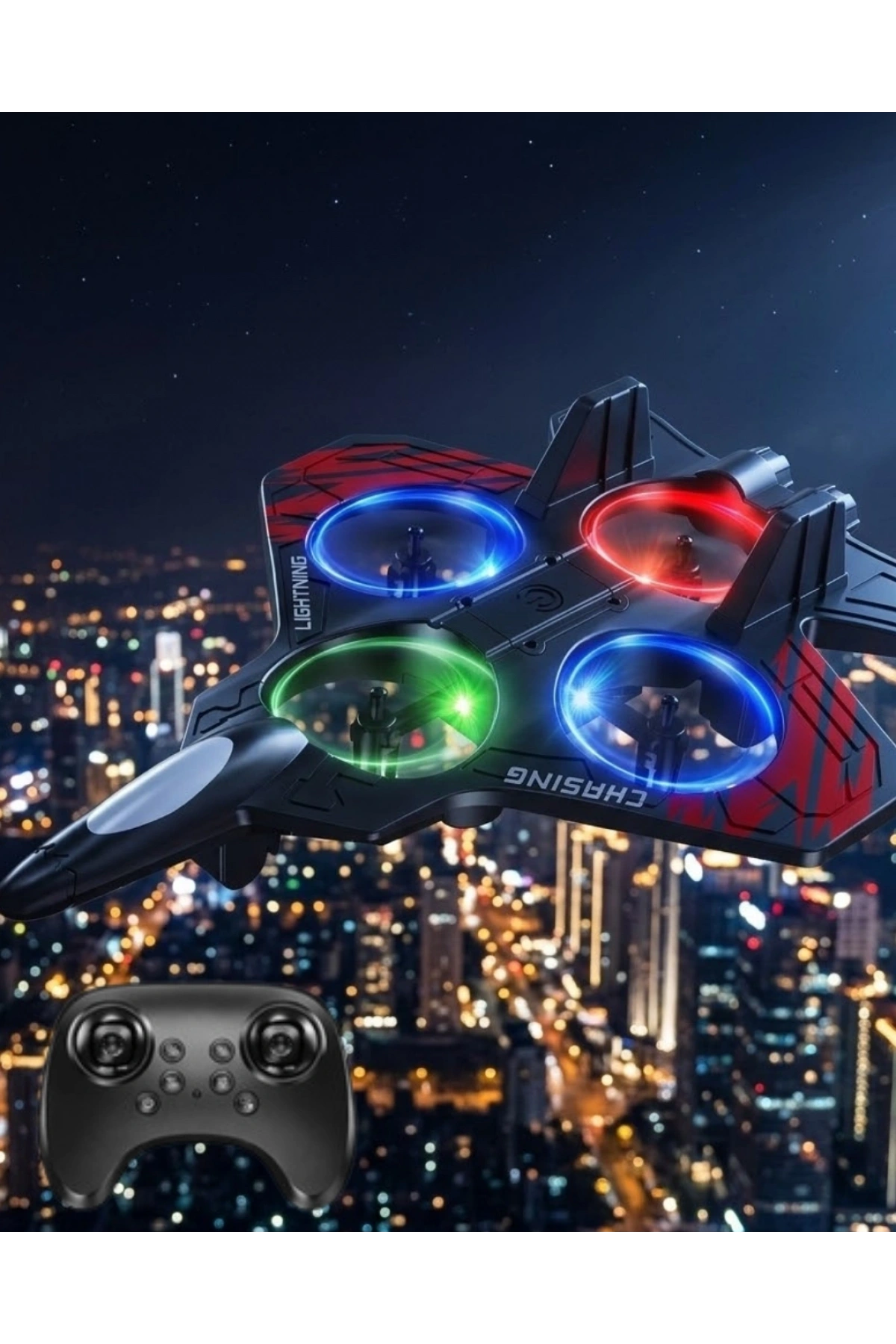 LED Işıklı Uzaktan Kumandalı Drone Fighter Jet Tasarımlı 360 Derece Dönebilen Oyuncak Uçak