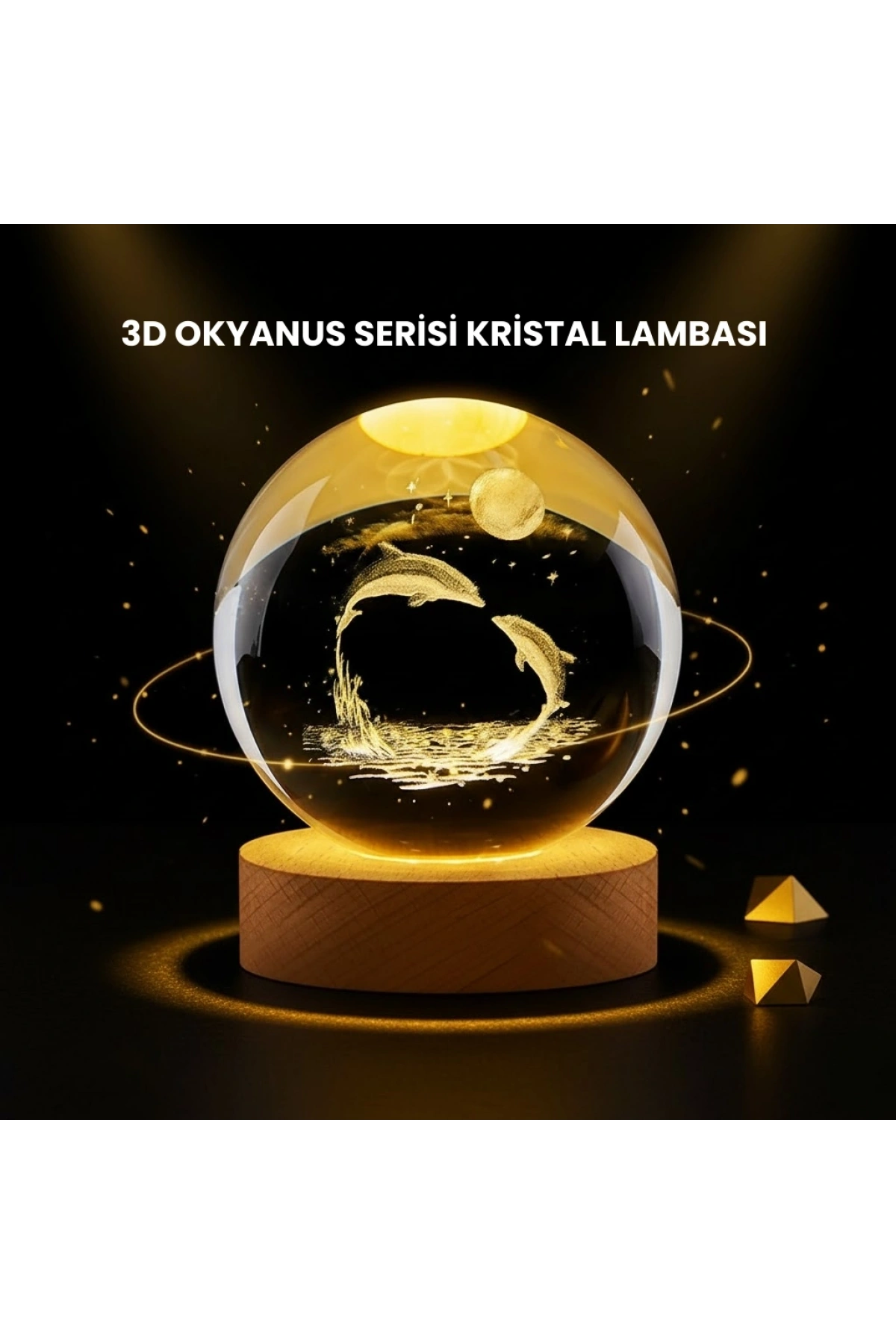 LED Işıklı Yunus Küre Ahşap Standlı Modern Dekoratif Aksesuar