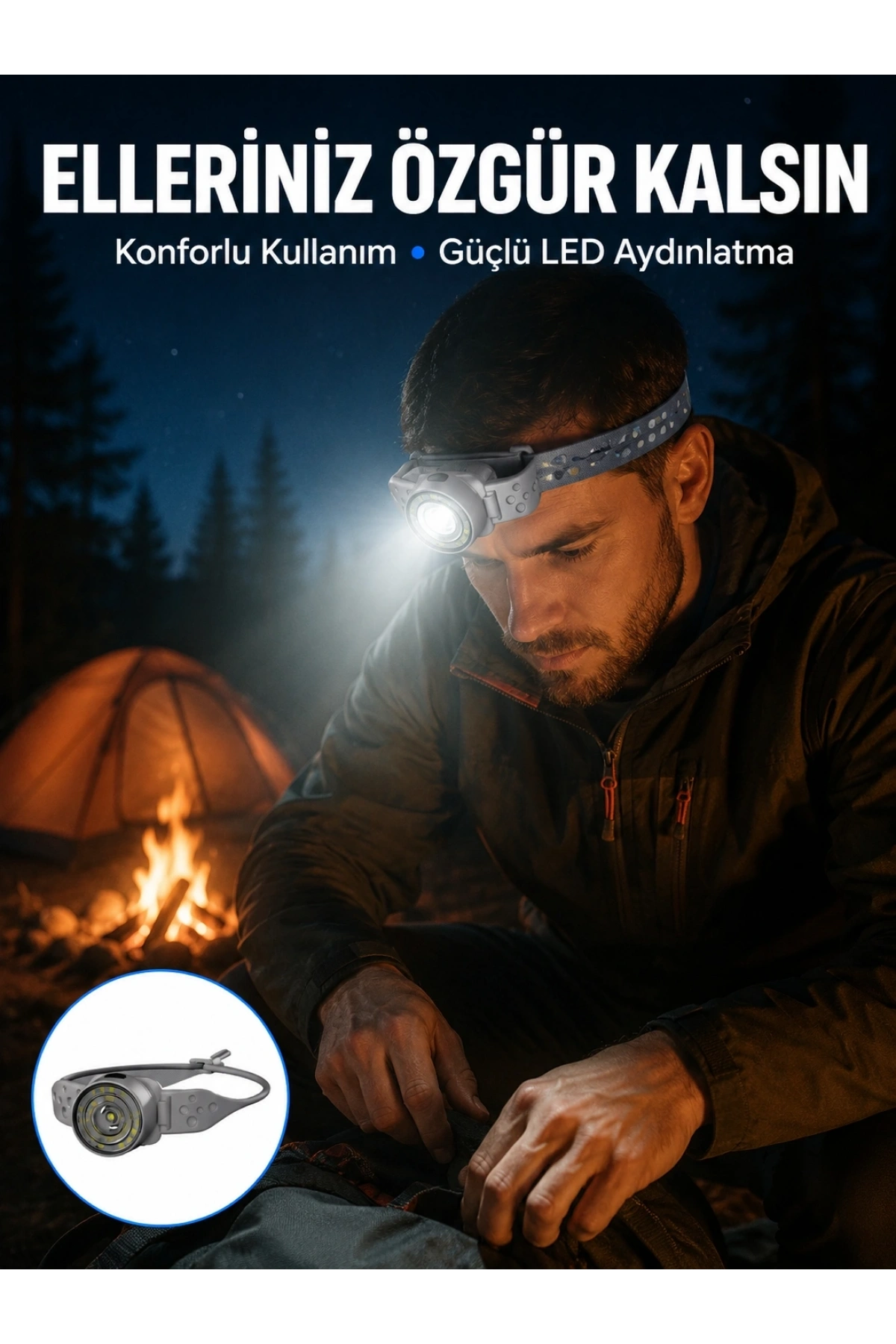 LED Kafa Feneri Ayarlanabilir Baş Bantlı Güçlü Aydınlatma Lambası