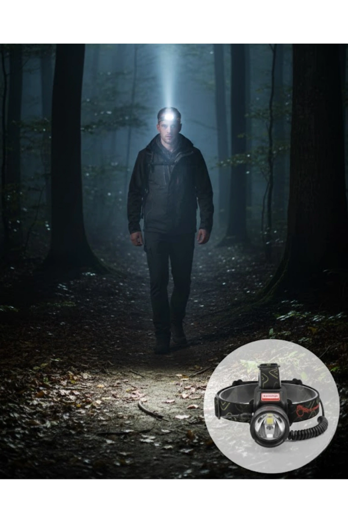 LED Sensörlü Şarjlı Kafa Feneri LCD Ekranlı 30W Güçlü Işık