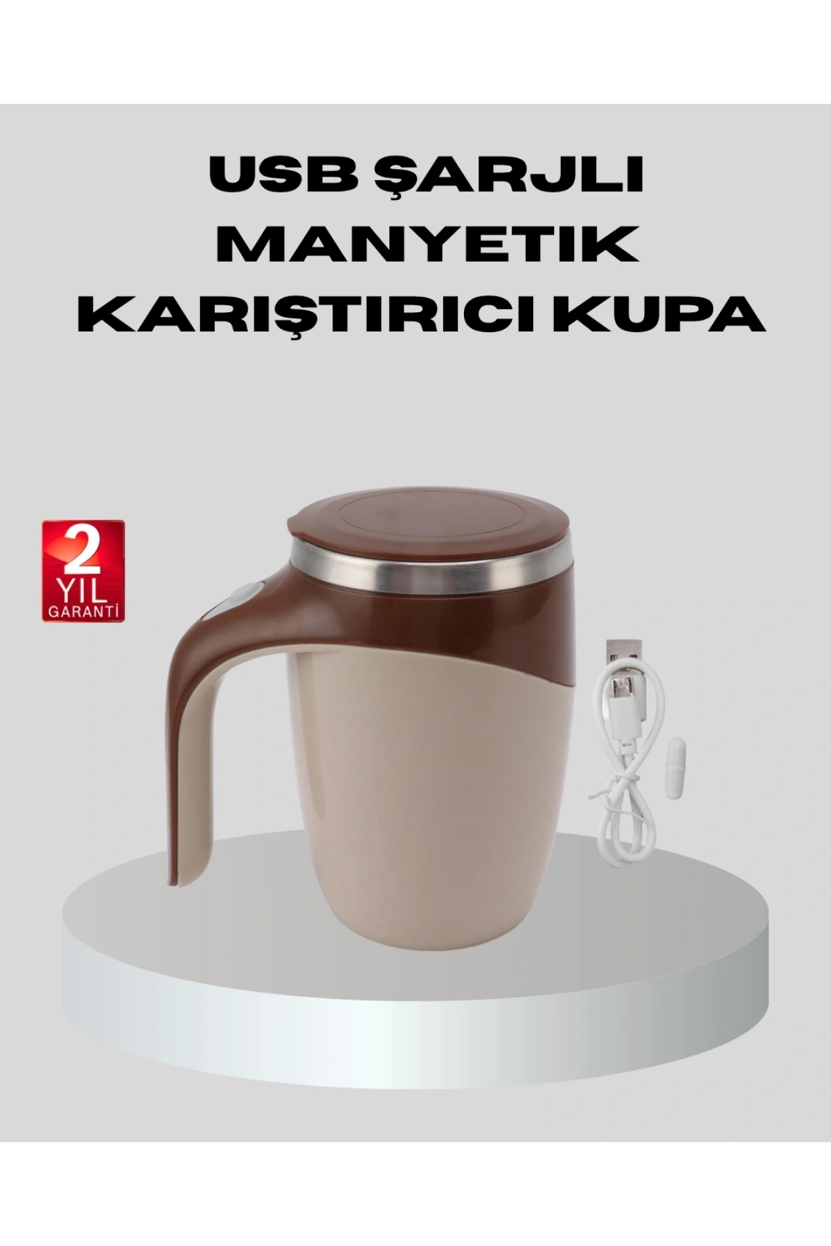 Manyetik Karıştırıcı Kupa USB Şarjlı Otomatik Karıştırma Çift Katmanlı