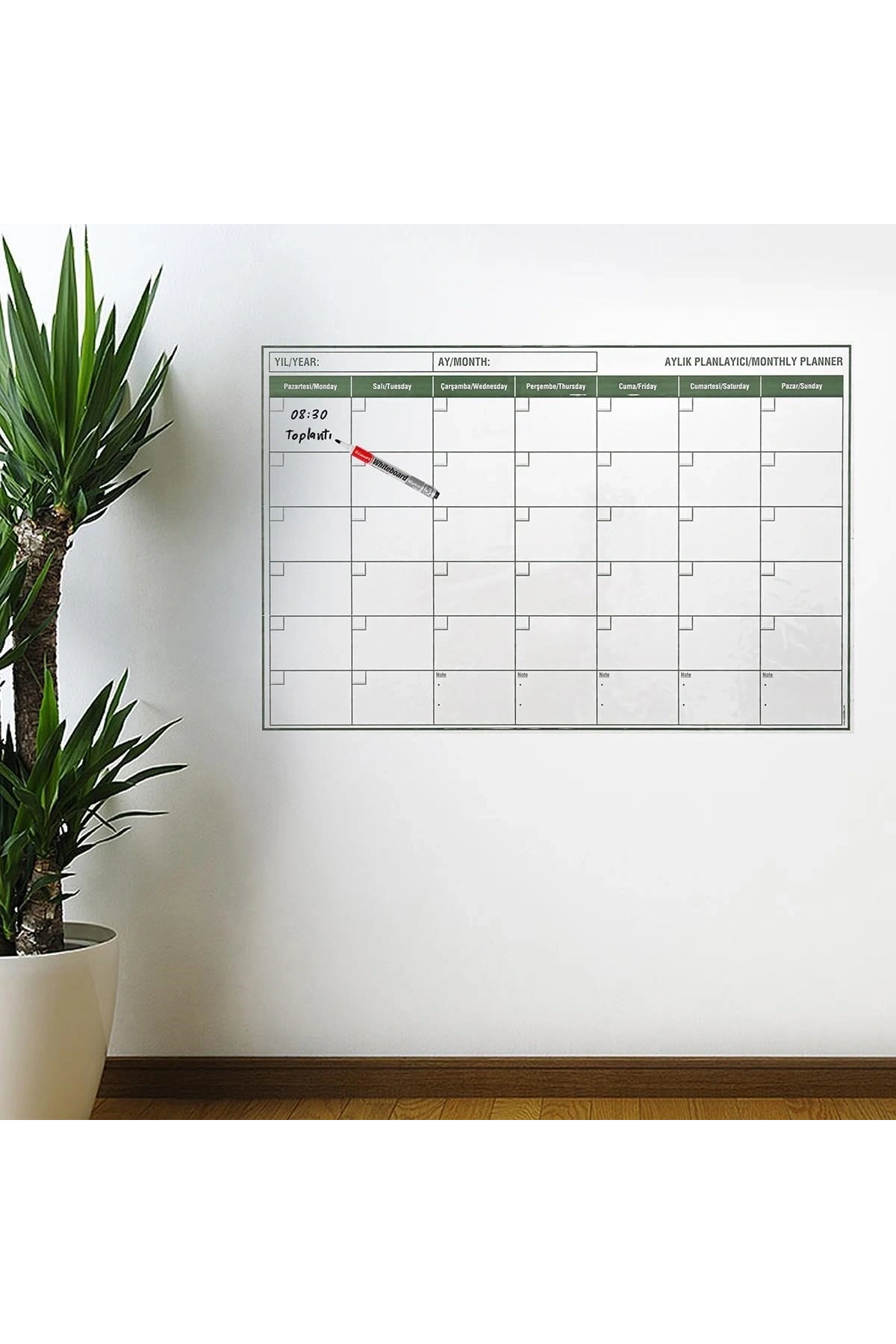 Manyetik Yapışkanlı Bir Aylık Program Planlayıcı Takvim 85x56 cm (5047)