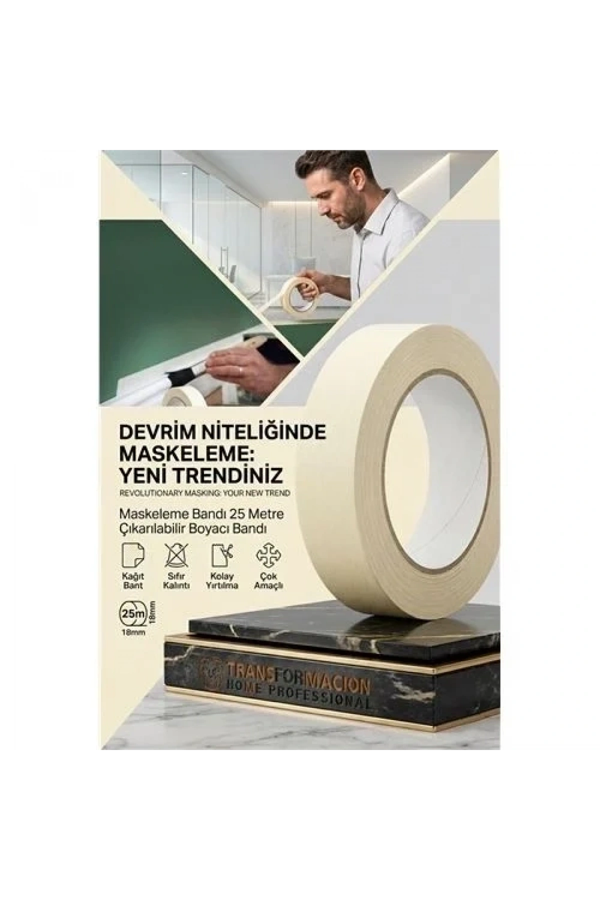 Maskeleme Bandı 25 Metre Çıkarılabilir Boyacı Bandı 720781