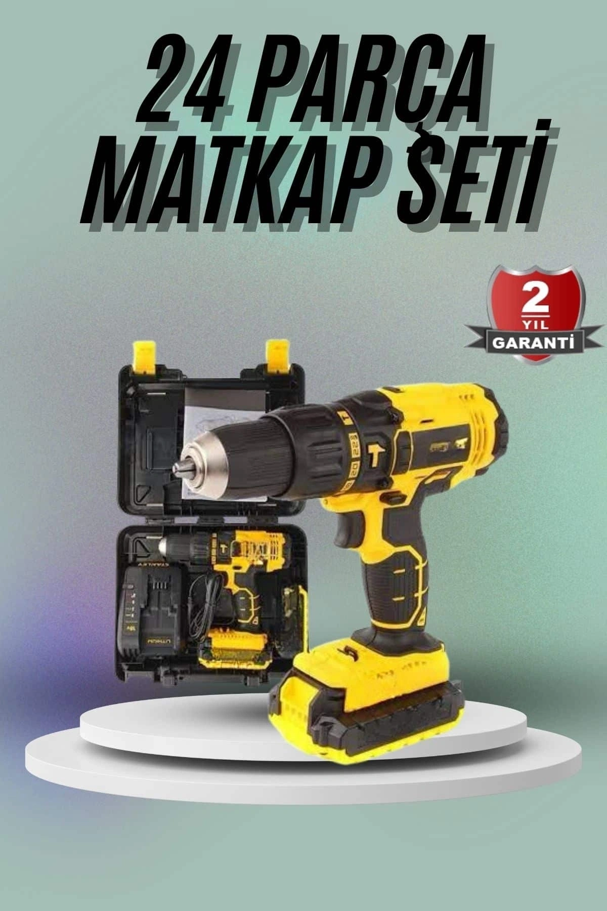 Matkap Seti 24 Parça Çift Bataryalı Darbeli Led Işıklı Vidalama