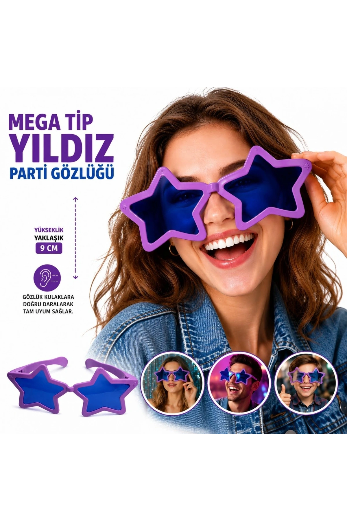 Mega Tip Yıldız Parti Gözlüğü Mor Renk (5047)