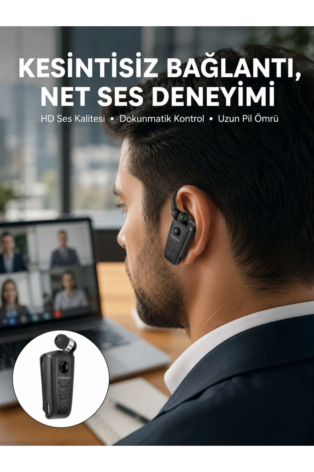 Mikrofonlu Makaralı Bluetooth Kulakiçi Kulaklık Android ve İOS Uyumlu Yeni Nesil