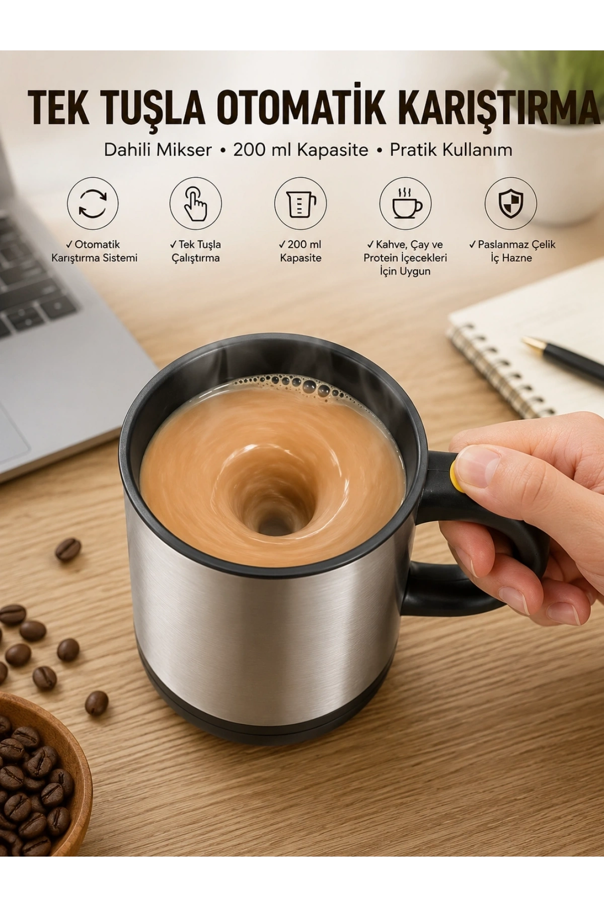 Mikser Kupa Yazılı Mug Bardak Karıştırma Özelliği