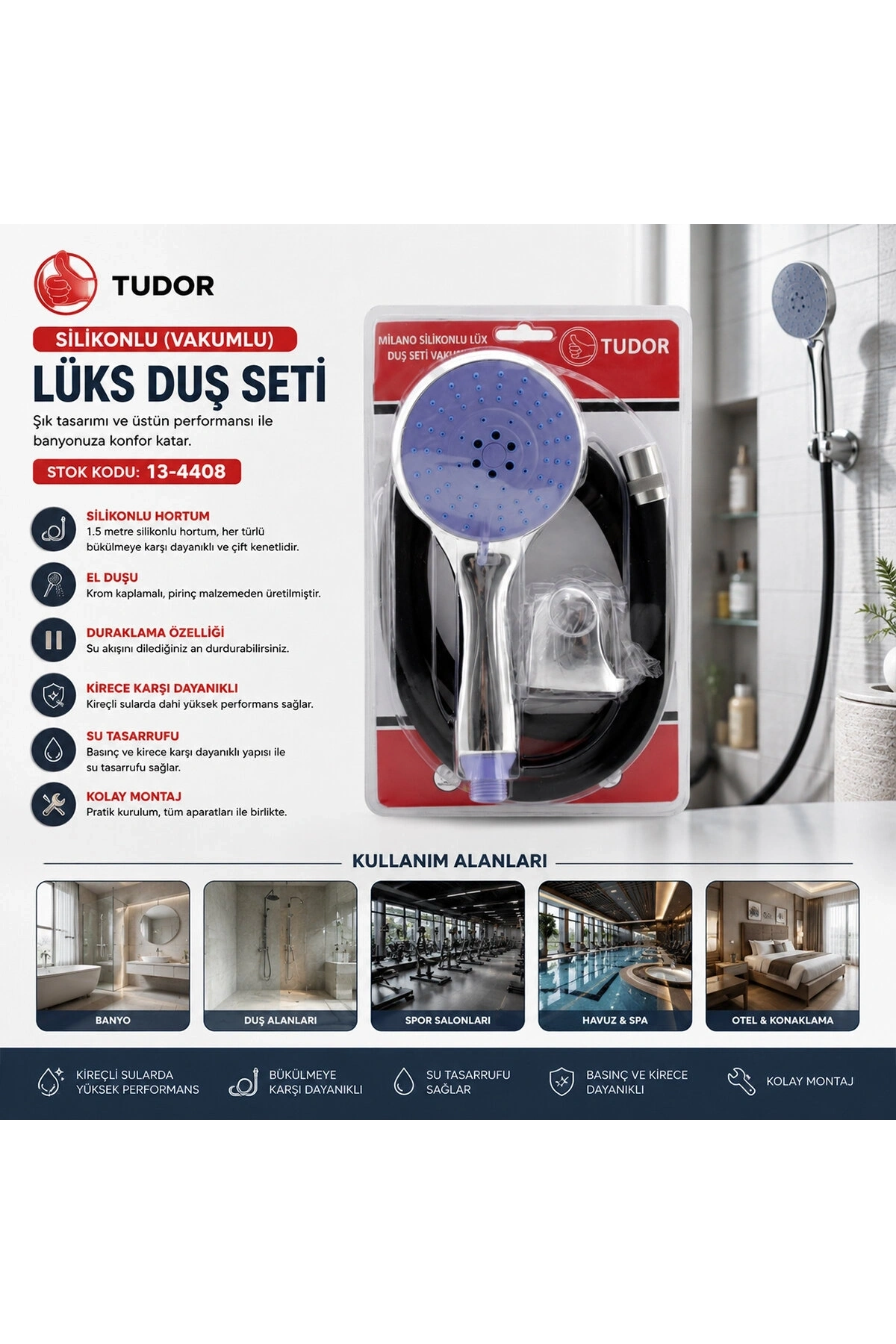 MİLANO VAKUMLU - SİLİKON LÜKS DUŞ SETİ DUŞ BAŞLIK=MİX SİLİKON HORTUM=1.5MT MAFSAL=3 KADEME (5047)