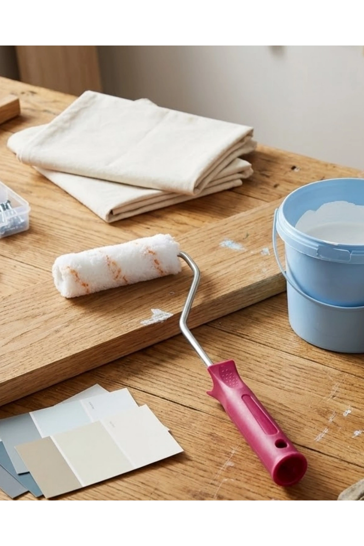 Mini Boya Fırça Seti 10 Cm Rulo Fırça 6 Adet Yedek Rulo Hediyeli Duvar Boyama Aparatı