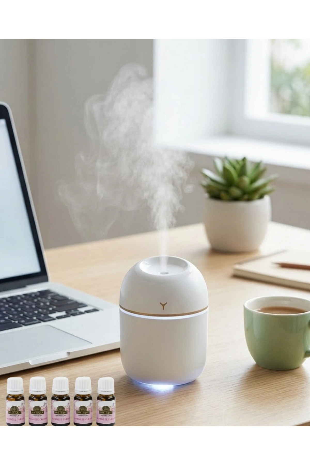 Mini Hava Nemlendirici USB Bağlantılı LED Işıklı 5 Esans Hediyeli Aromaterapi Difüzörü