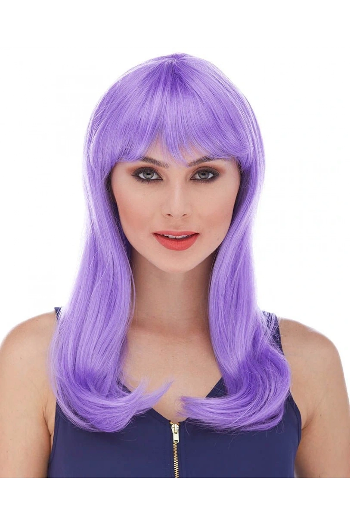 Mor Renk Uzun Düz Parti Peruğu (5047)