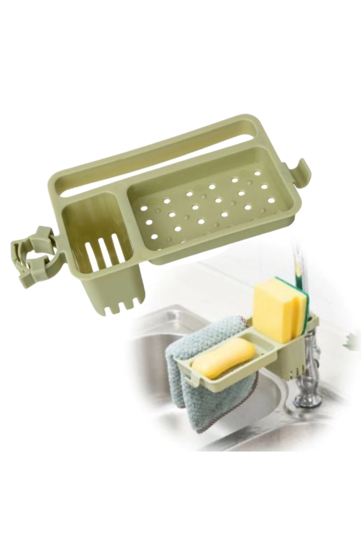 Musluğa Takılan Sünger Havlu Askılı Sabun Hazneli mutfak Banyo Lavabo Düzenleyici Organizer (5047)