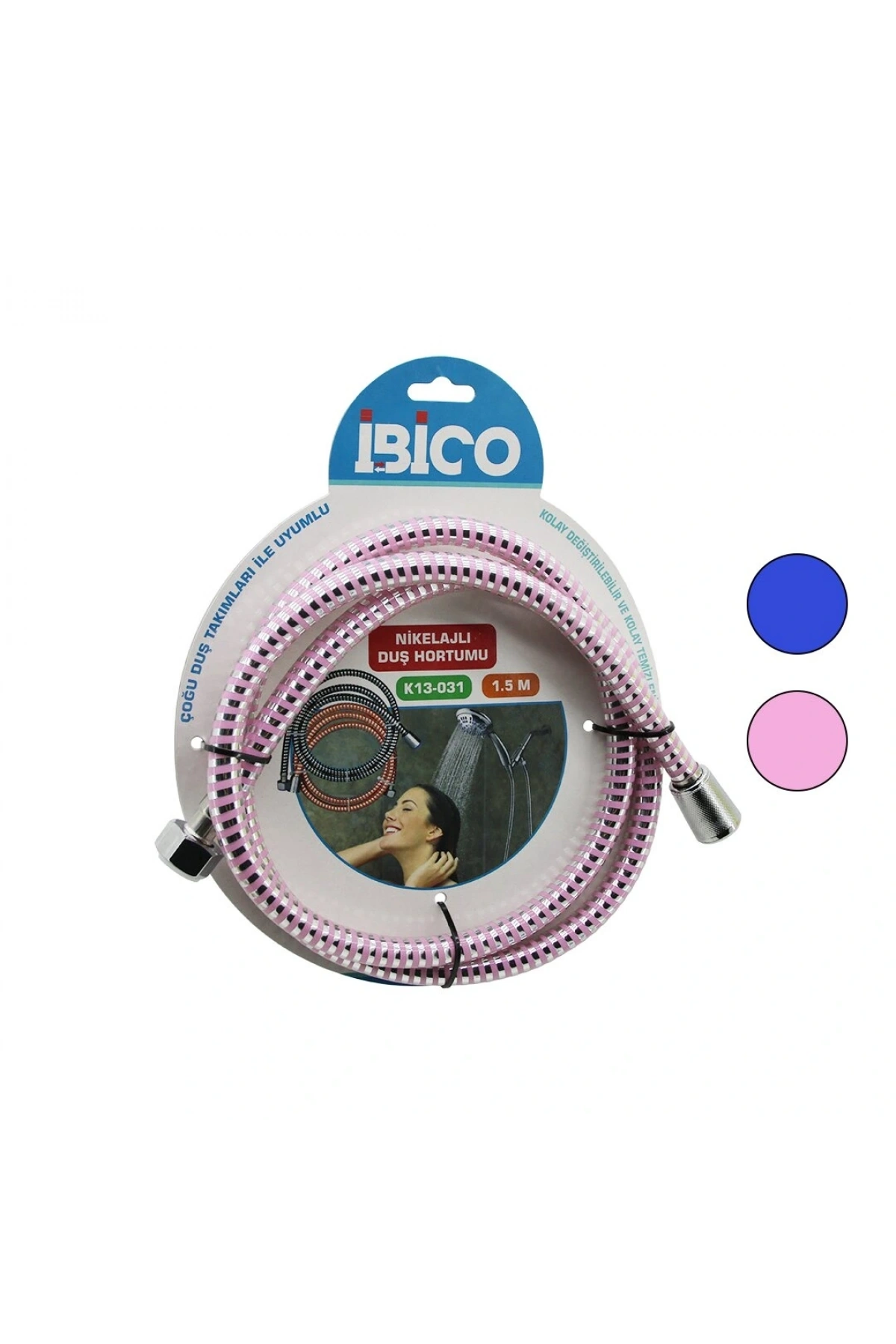 NİKELAJLI RENKLİ PLASTİK DUŞ HORTUMU ANTİ TWİST=DOLANMAZ-KIVRILMAZ-KOPMAZ 1.5MTKARTELALI (5047)