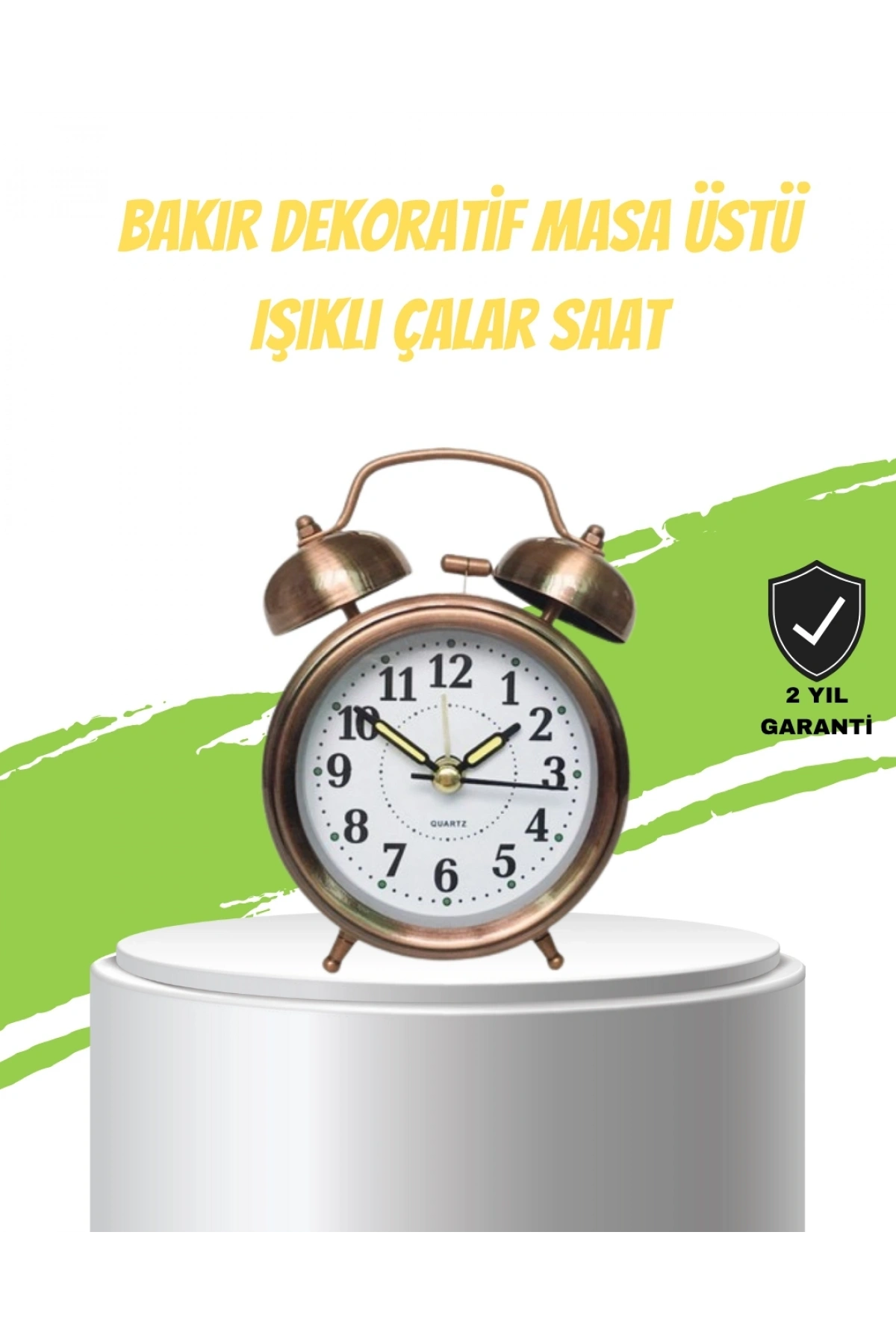 Nostaljik Bronz Metal Alarmlı Masa Saati Büyük Boy Dekoratif ve Şık Tasarım